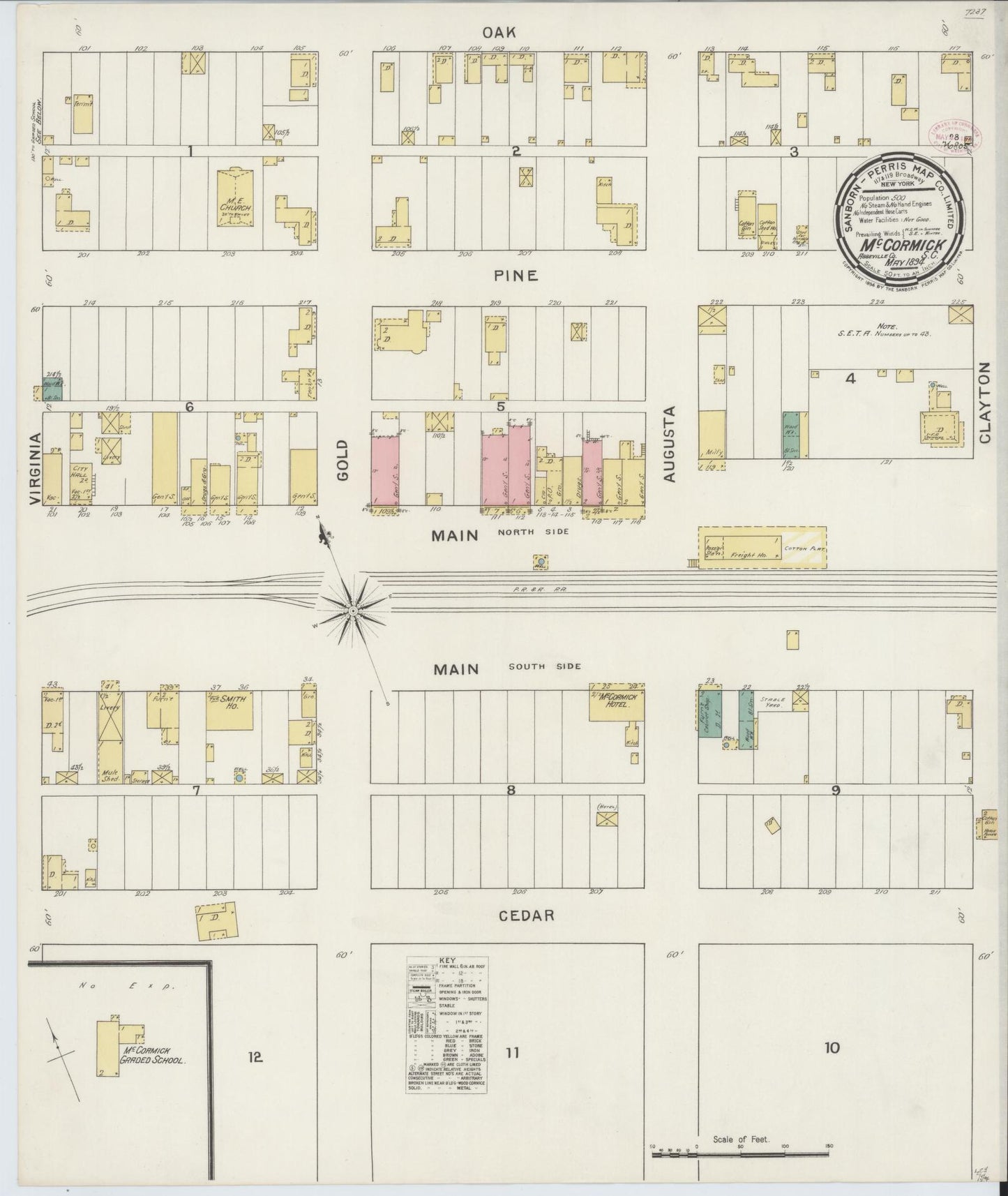 Sanborn Fire Insurance Map from McCormick, McCormick County, South Carolina (1894), Sheet #0001 - Historic Sanborn Fire Insurance Map Print, vintage old map wall art, antique decor, genealogy gift, South Carolina South Carolina map
