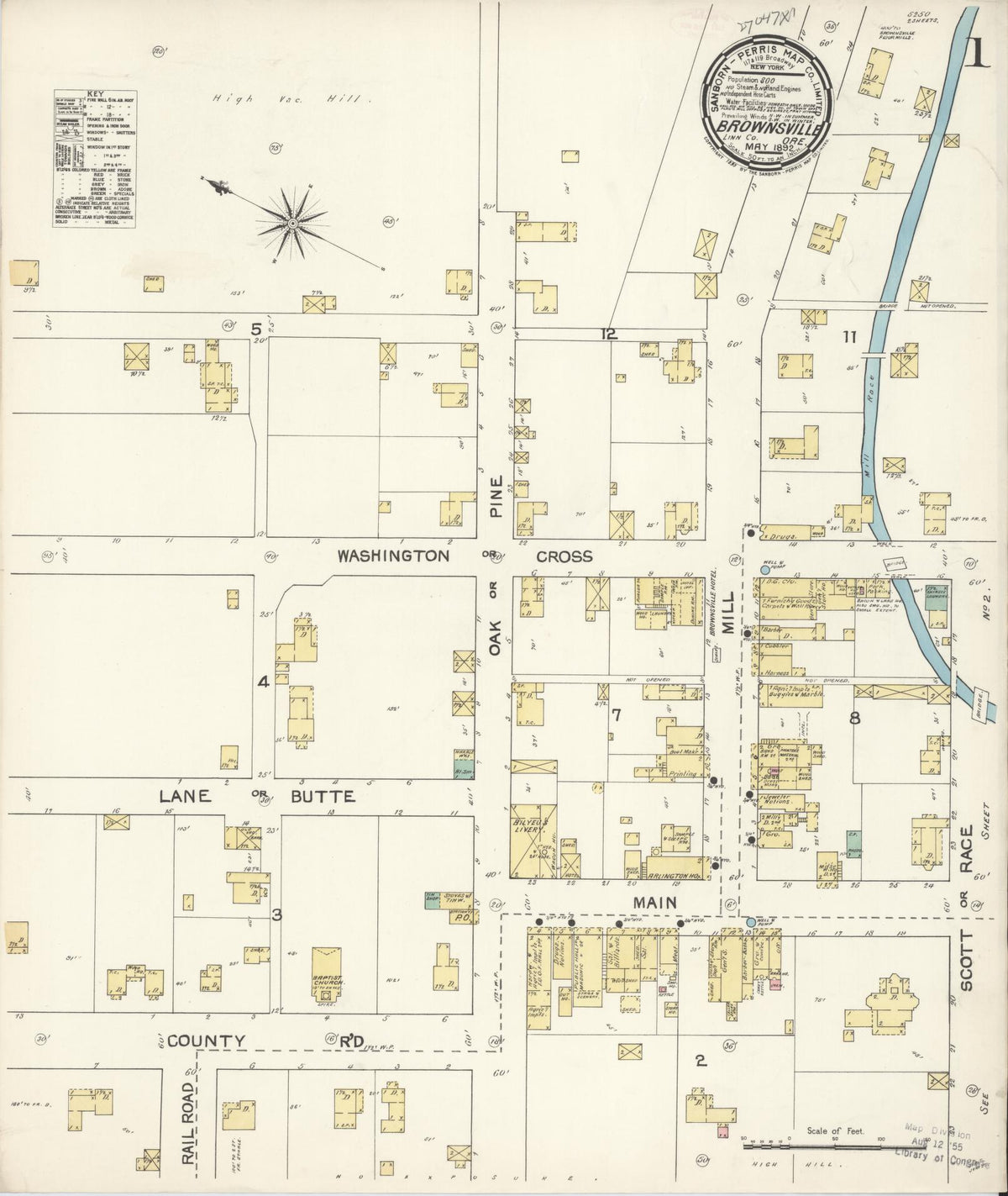 Sanborn Fire Insurance Map from Brownsville, Linn County, Oregon (1892), Sheet #0001 - Historic Sanborn Fire Insurance Map Print, vintage old map wall art, antique decor, genealogy gift, Oregon Oregon map