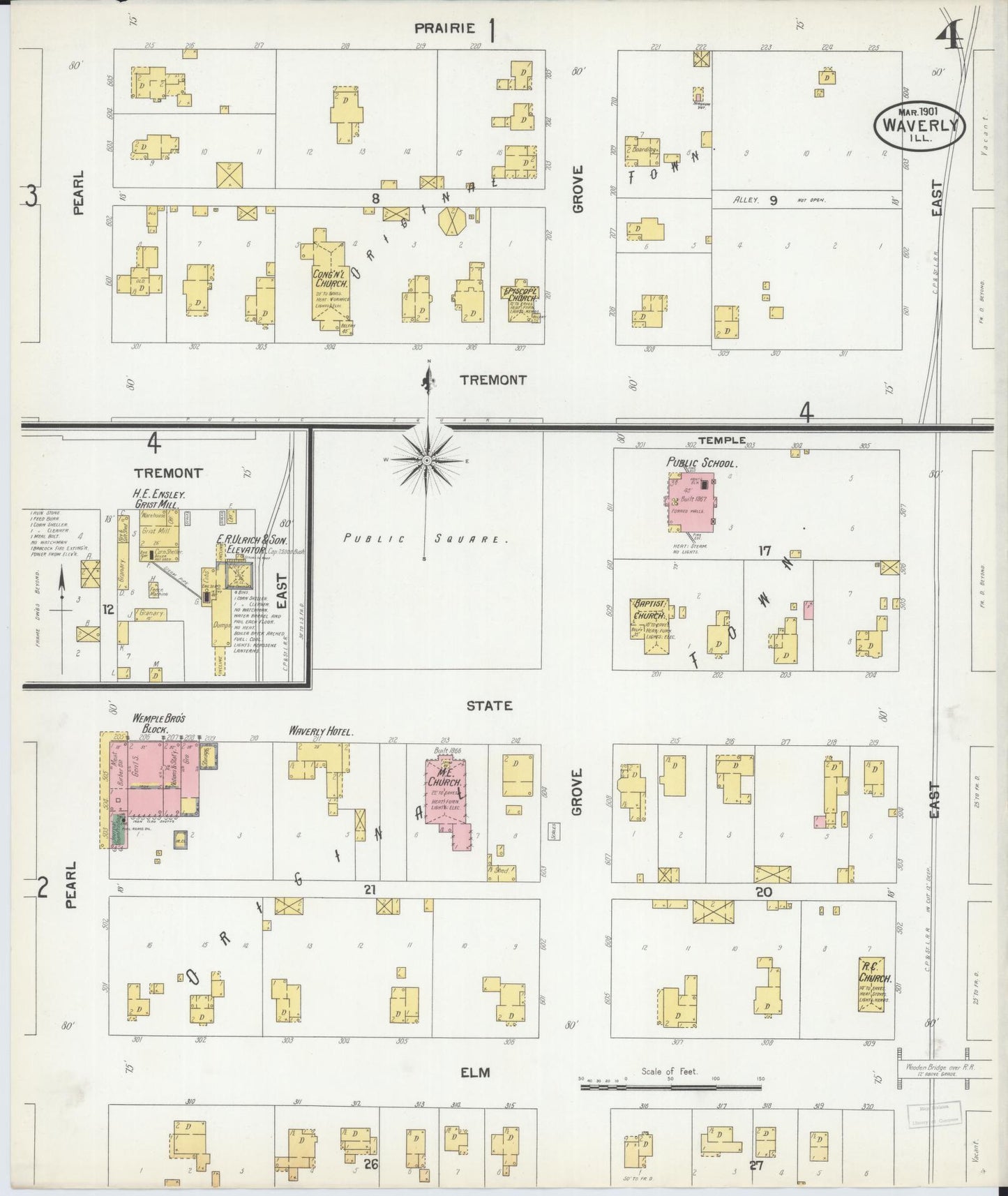 Sanborn Fire Insurance Map from Waverly, Morgan County, Illinois (1901), Sheet #0004 - Complete Map Set gallery image, historic Sanborn map, vintage wall art, Illinois Illinois