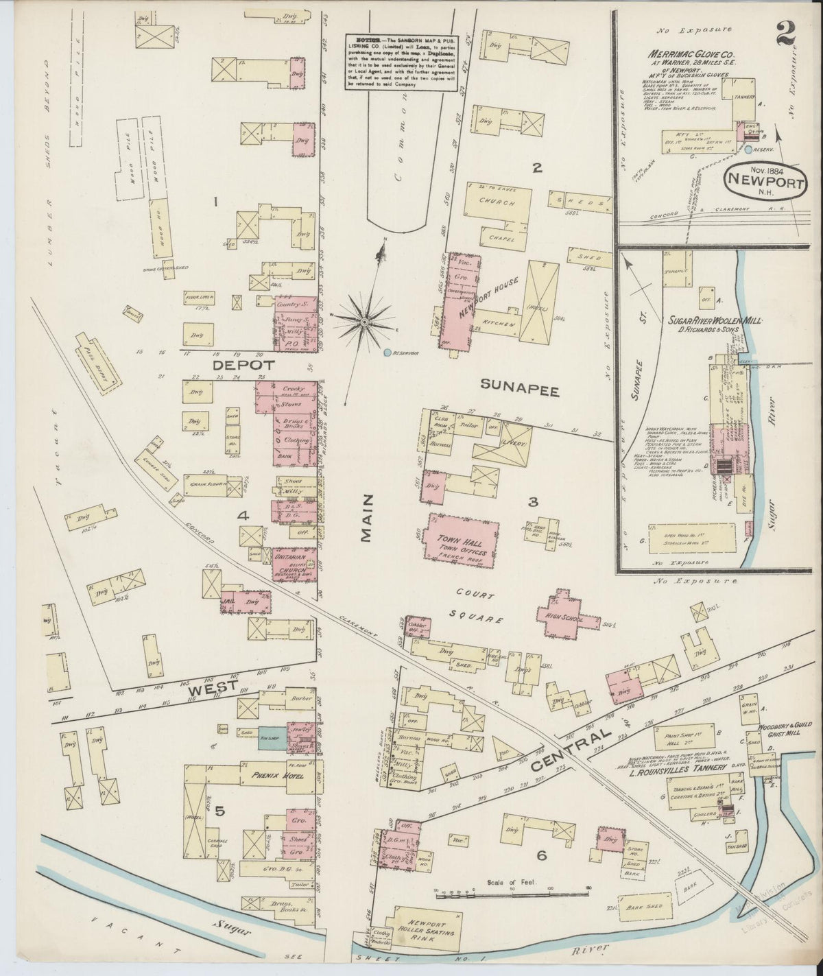 Sanborn Fire Insurance Map from Newport, Sullivan County, New Hampshire (1884), Sheet #0002 - Historic Sanborn Fire Insurance Map Print, vintage old map wall art, antique decor, genealogy gift, New Hampshire New Hampshire map