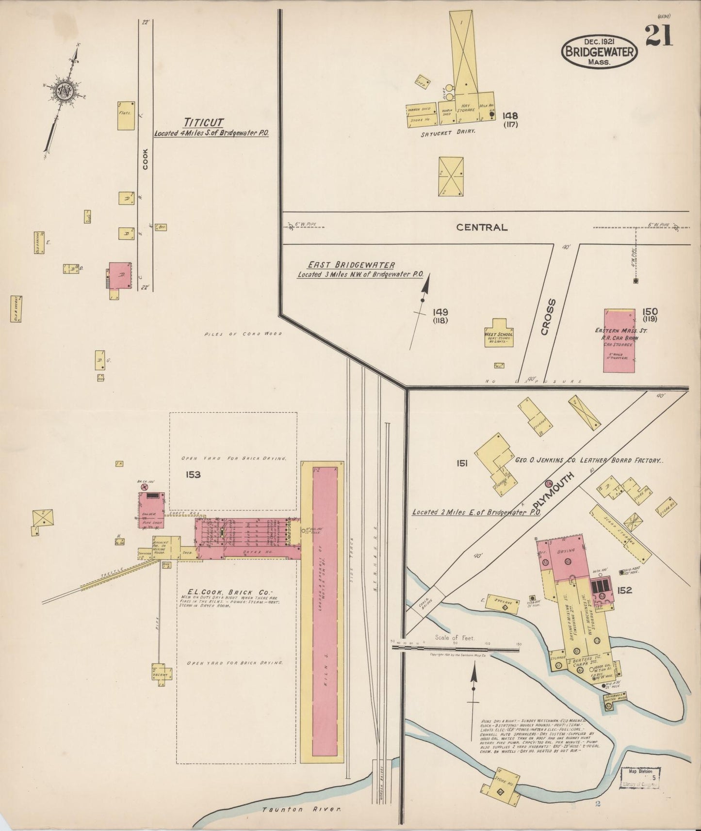Sanborn Fire Insurance Map from Bridgewater, Plymouth County, Massachusetts (1921), Sheet #0021 - Historic Sanborn Fire Insurance Map Print, vintage old map wall art, antique decor, genealogy gift, Massachusetts Massachusetts map