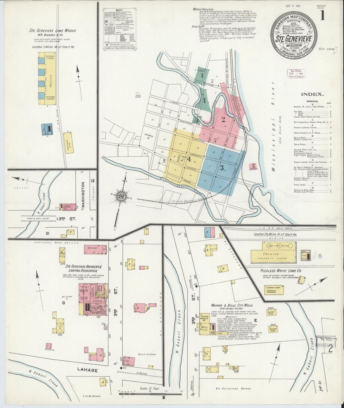 Sanborn Fire Insurance Map from Sainte Genevieve, Saint Genevieve County, Missouri (1911), Sheet #0001 - Historic Sanborn Fire Insurance Map Print, vintage old map wall art, antique decor, genealogy gift, Missouri Missouri map
