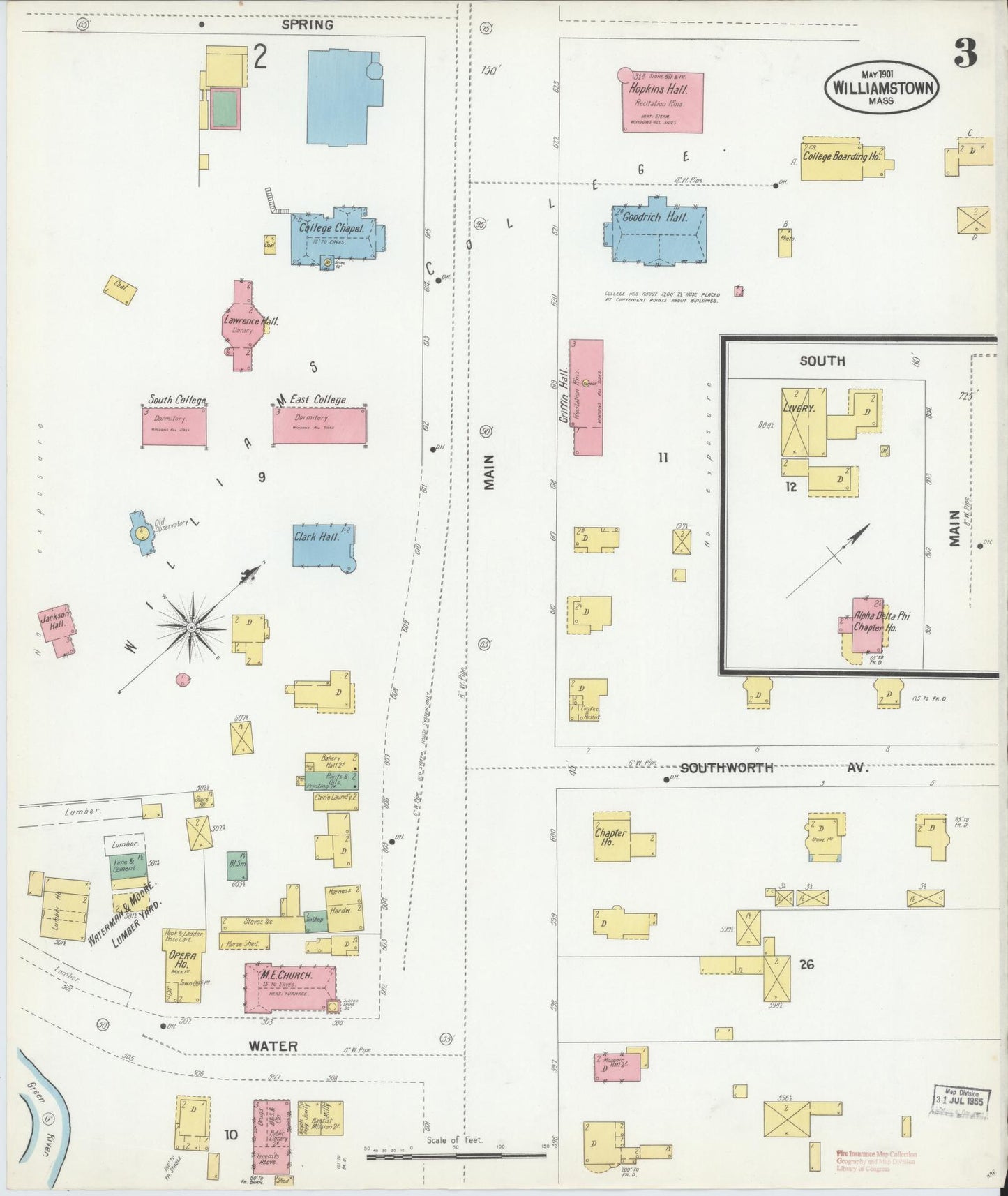 Sanborn Fire Insurance Map from Williamstown, Berkshire County, Massachusetts (1901), Sheet #0003 - Historic Sanborn Fire Insurance Map Print, vintage old map wall art, antique decor, genealogy gift, Massachusetts Massachusetts map