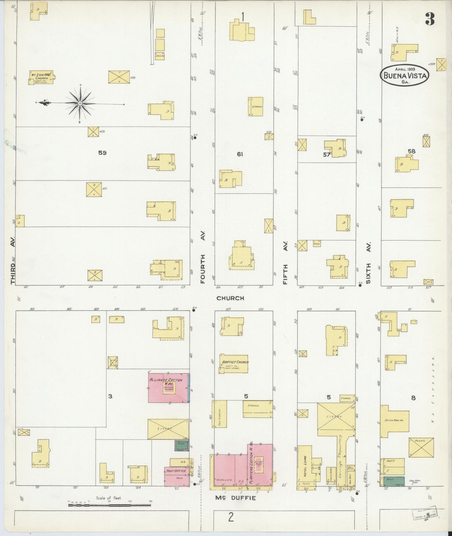 Sanborn Fire Insurance Map from Buena Vista, Marion County, Georgia (1909), Sheet #0003 - Historic Sanborn Fire Insurance Map Print, vintage old map wall art, antique decor, genealogy gift, Georgia Georgia map
