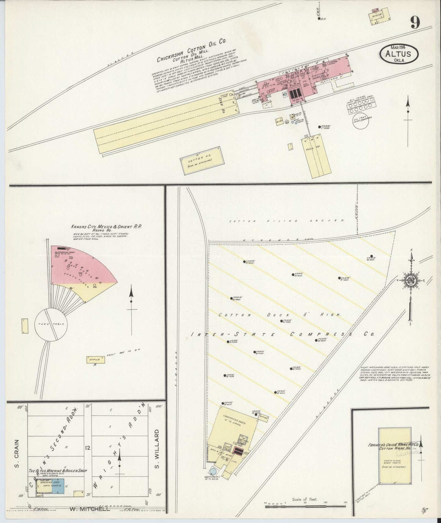 Sanborn Fire Insurance Map from Altus, Jackson County, Oklahoma (1914), Sheet #0009 - Historic Sanborn Fire Insurance Map Print, vintage old map wall art, antique decor, genealogy gift, Oklahoma Oklahoma map