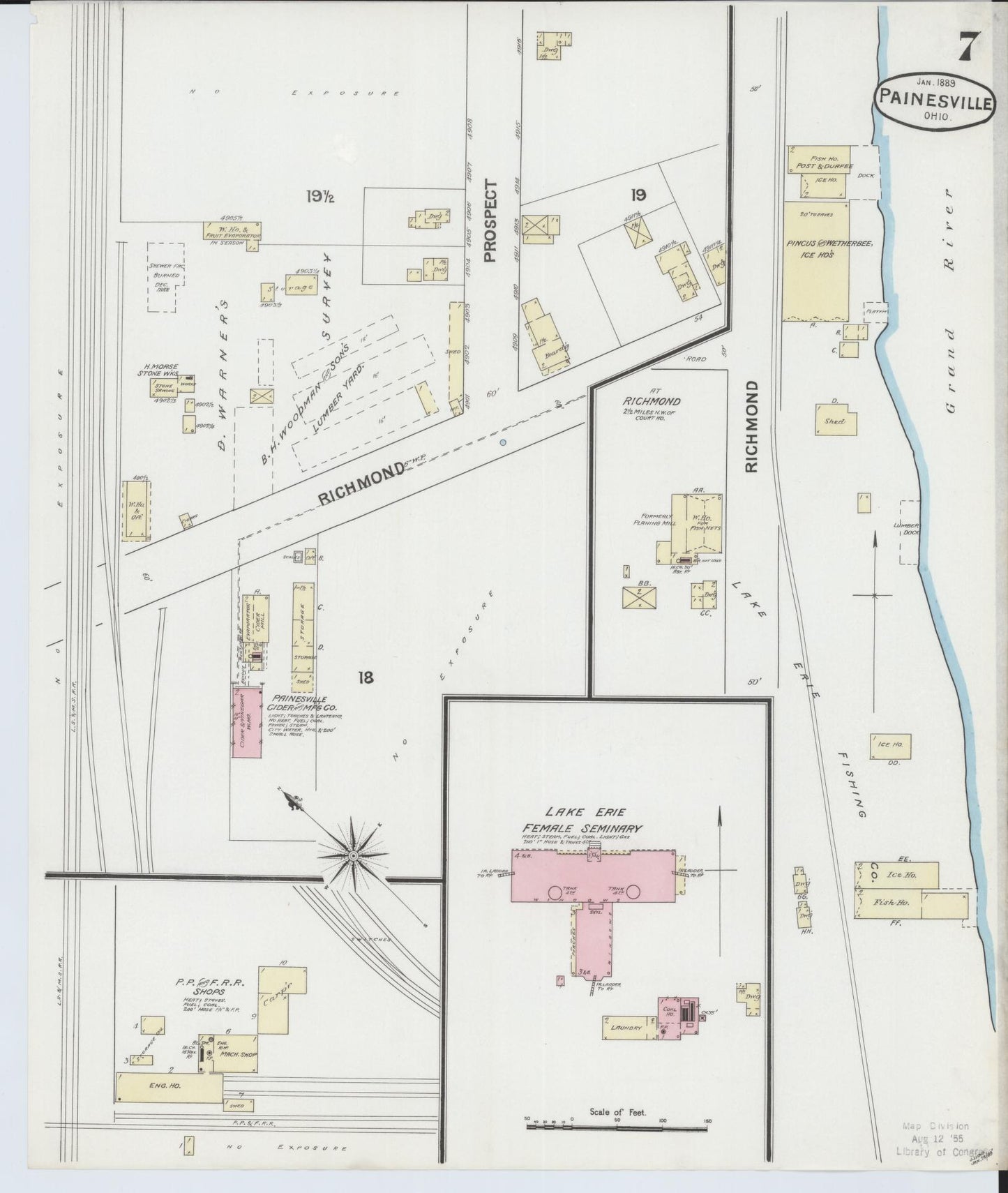 Sanborn Fire Insurance Map from Painesville, Lake County, Ohio (1889), Sheet #0007 - Historic Sanborn Fire Insurance Map Print, vintage old map wall art, antique decor, genealogy gift, Ohio Ohio map