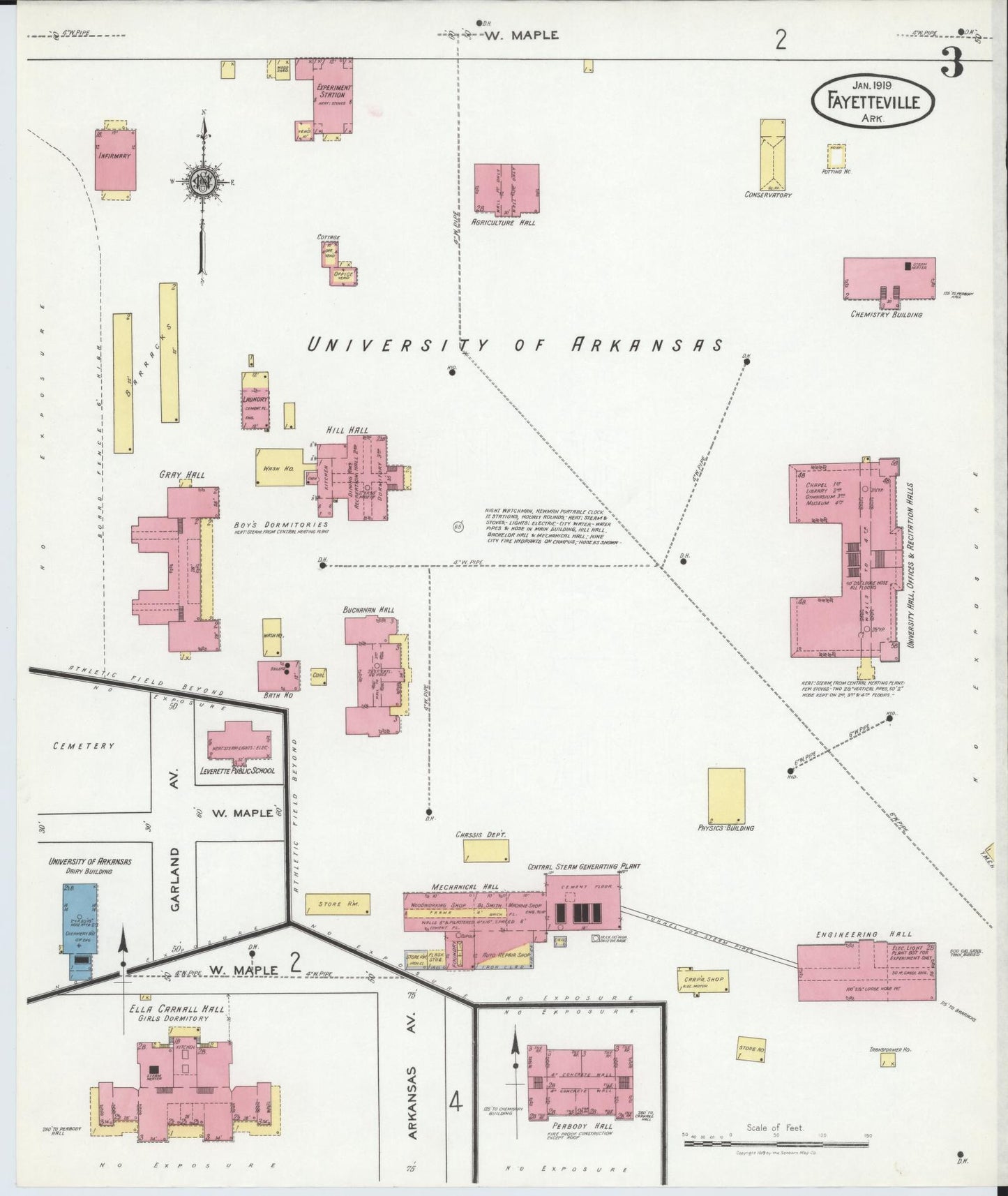 Sanborn Fire Insurance Map from Fayetteville, Washington County, Arkansas (1919), Sheet #0003 - Historic Sanborn Fire Insurance Map Print, vintage old map wall art, antique decor, genealogy gift, Arkansas Arkansas map