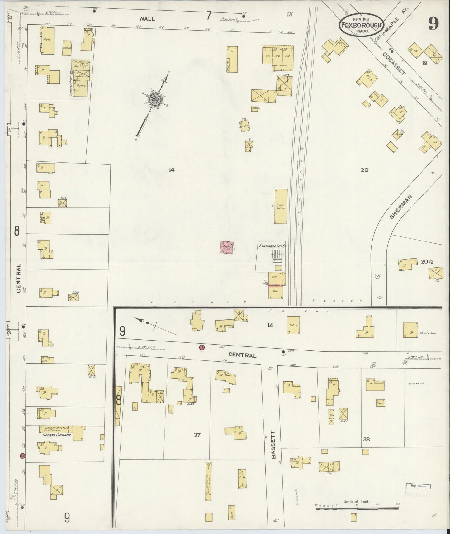 Sanborn Fire Insurance Map from Foxboro, Norfolk County, Massachusetts (1911), Sheet #0009 - Complete Map Set gallery image, historic Sanborn map, vintage wall art, Massachusetts Massachusetts