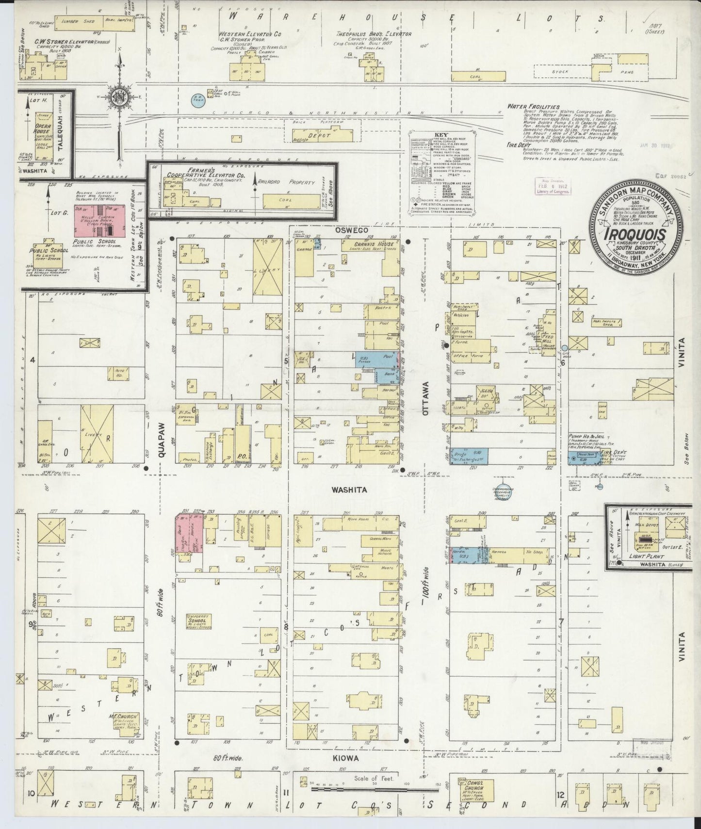 Sanborn Fire Insurance Map from Iroquois, Kingsbury County, South Dakota (1911), Sheet #0001 - Historic Sanborn Fire Insurance Map Print, vintage old map wall art, antique decor, genealogy gift, South Dakota South Dakota map