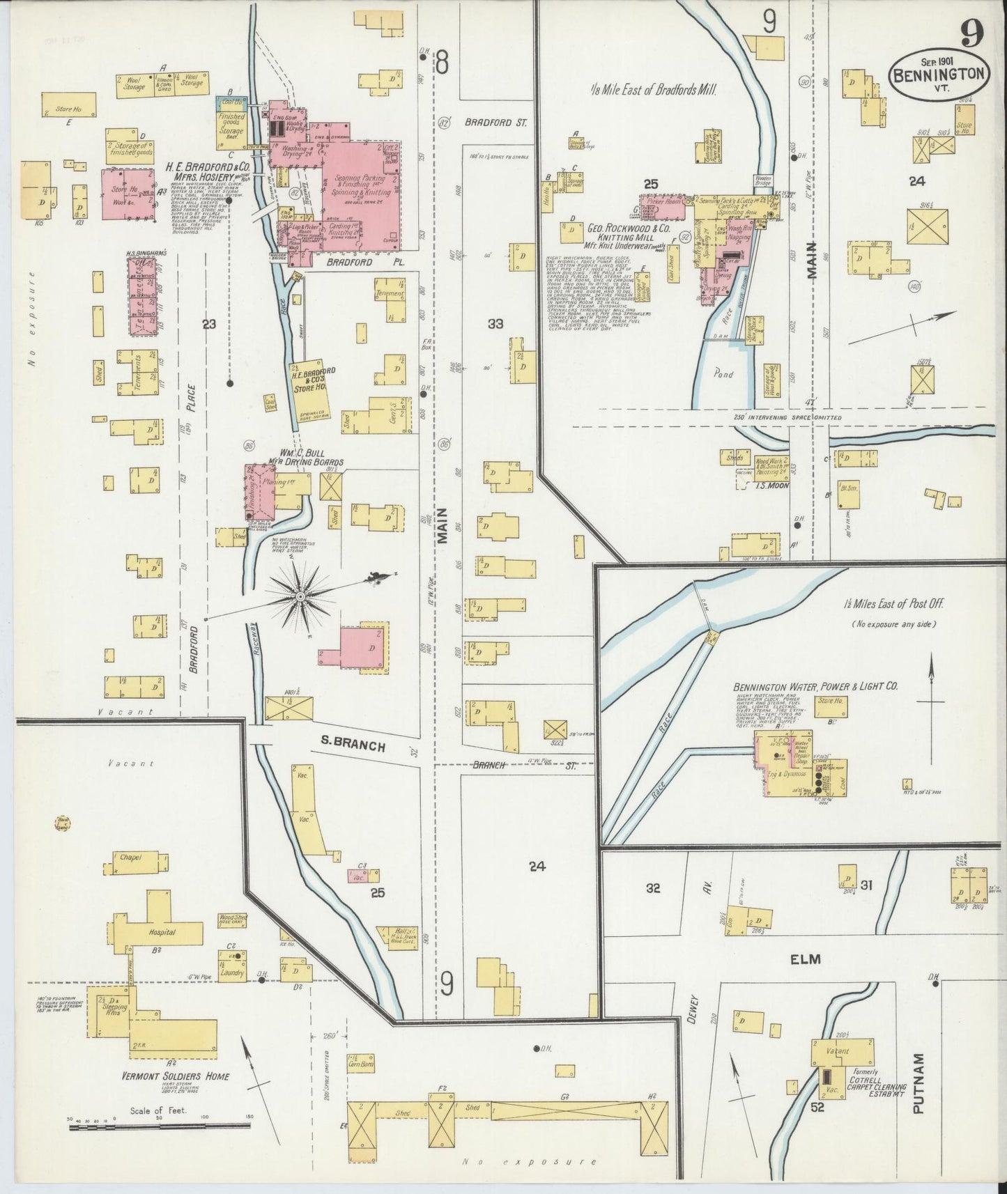 Sanborn Fire Insurance Map from Bennington, Bennington County, Vermont (1901), Sheet #0009 - Complete Map Set gallery image, historic Sanborn map, vintage wall art, Vermont Vermont
