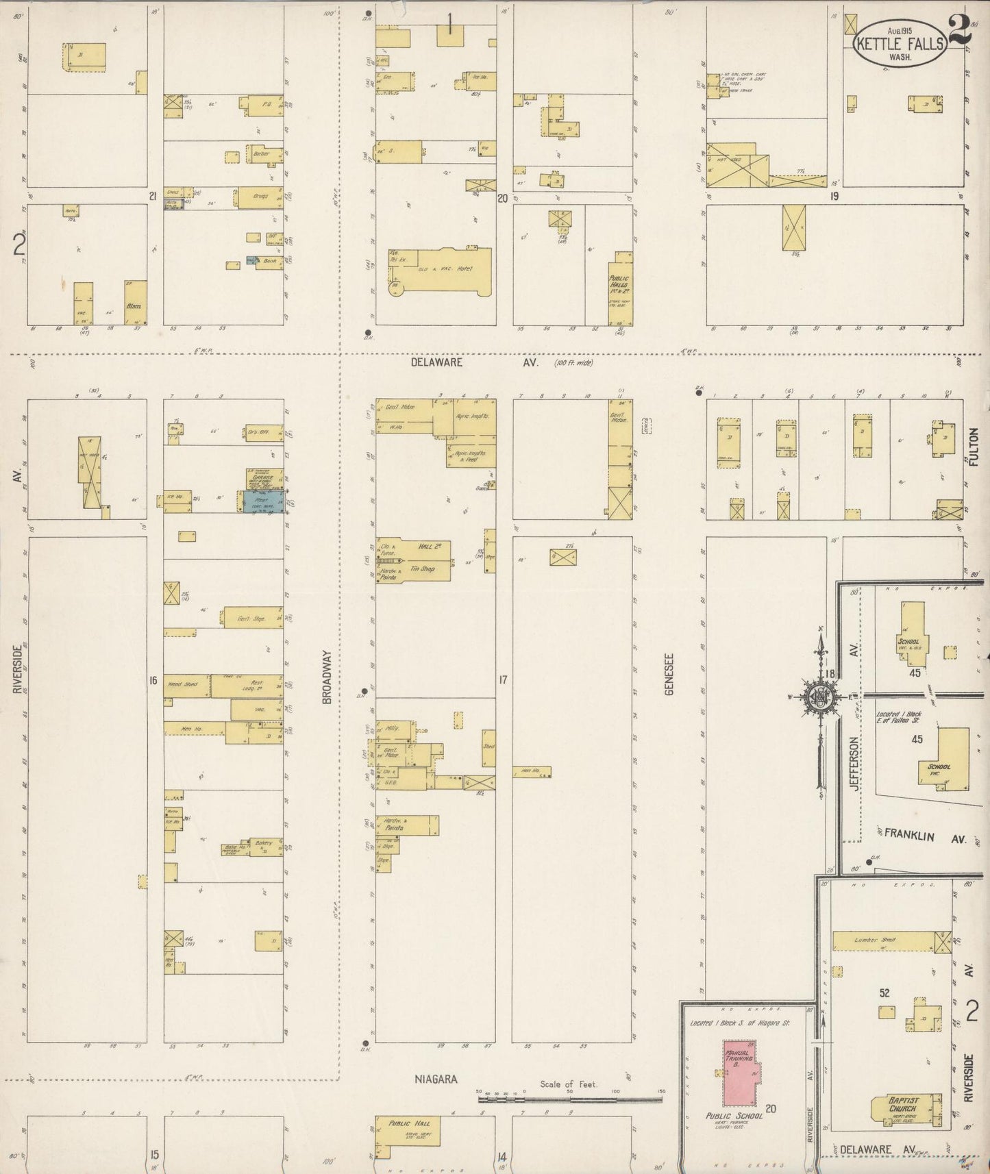 Sanborn Fire Insurance Map from Kettle Falls, Stevens County, Washington (1915), Sheet #0002 - Historic Sanborn Fire Insurance Map Print, vintage old map wall art, antique decor, genealogy gift, Washington Washington map