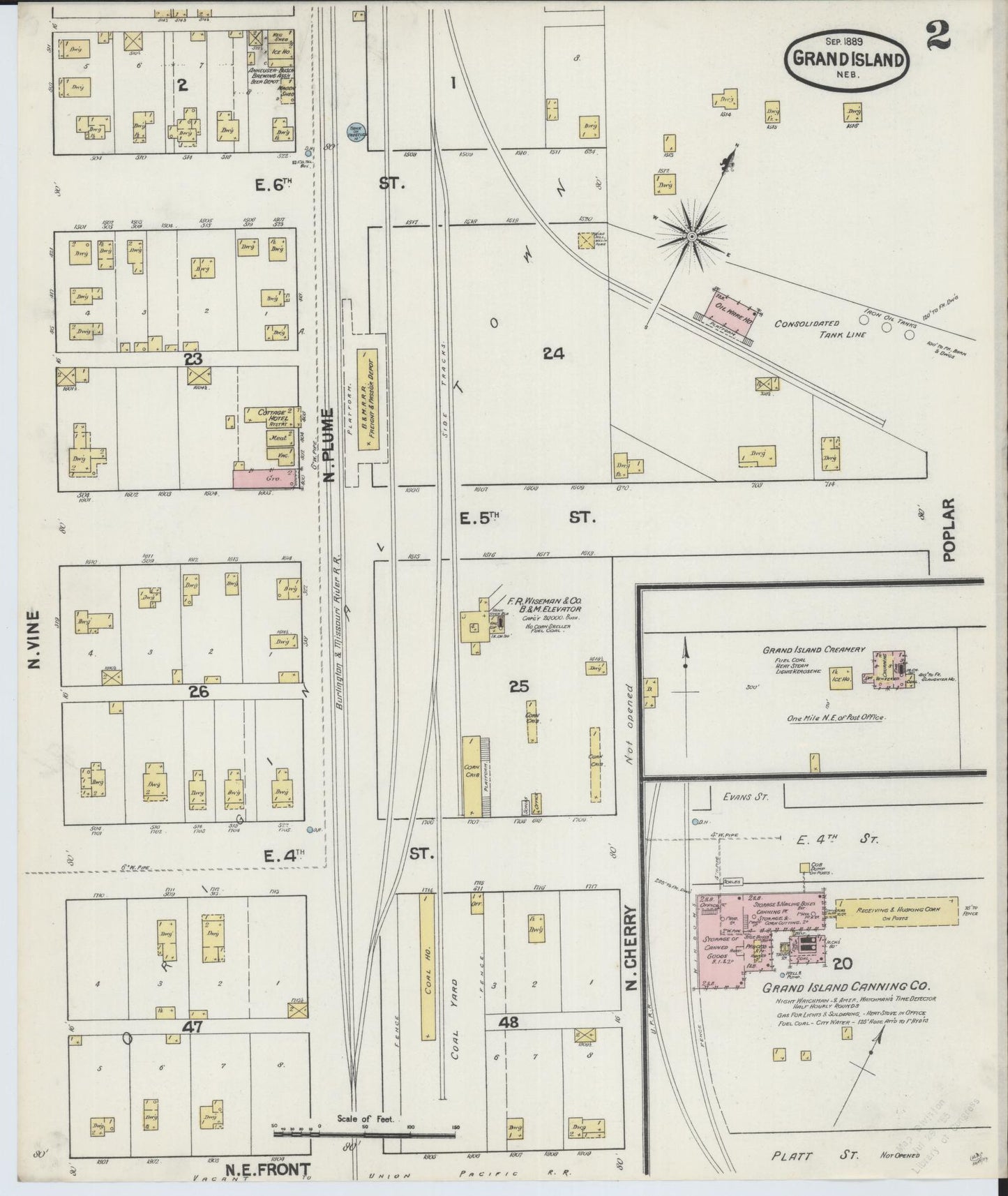 Sanborn Fire Insurance Map from Grand Island, Hall County, Nebraska (1889), Sheet #0002 - Historic Sanborn Fire Insurance Map Print, vintage old map wall art, antique decor, genealogy gift, Nebraska Nebraska map