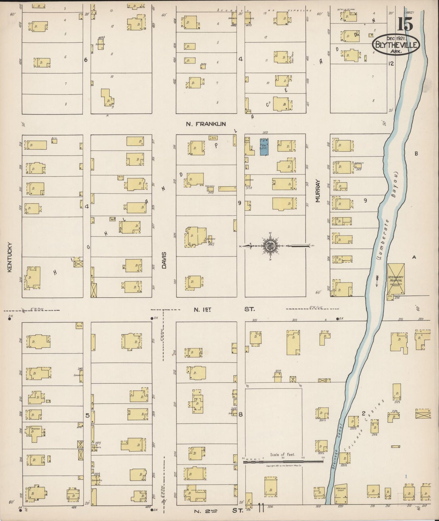 Sanborn Fire Insurance Map from Blytheville, Mississippi County, Arkansas (1921), Sheet #0015 - Complete Map Set gallery image, historic Sanborn map, vintage wall art, Blytheville Mississippi