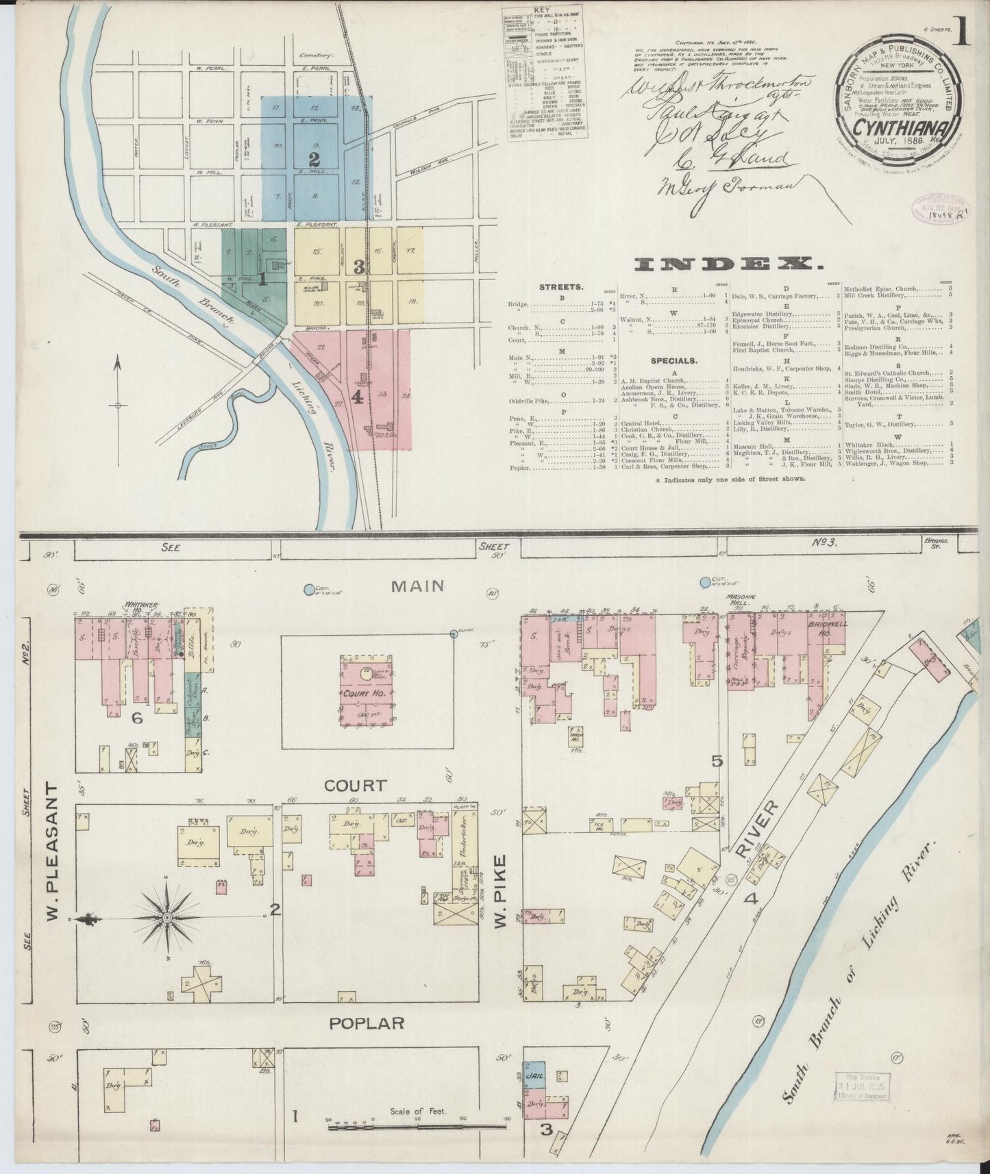 Sanborn Fire Insurance Map from Cynthiana, Harrison County, Kentucky (1886), Sheet #0001 - Historic Sanborn Fire Insurance Map Print, vintage old map wall art, antique decor, genealogy gift, Kentucky Kentucky map