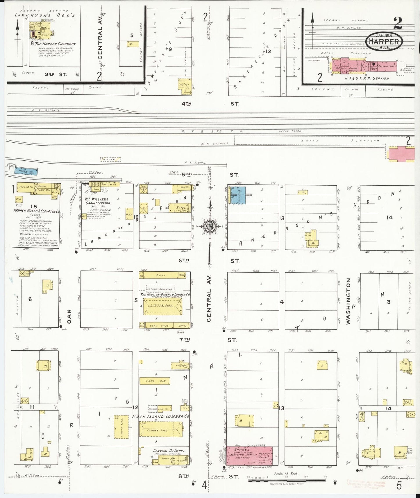 Sanborn Fire Insurance Map from Harper, Harper County, Kansas (1918), Sheet #0002 - Historic Sanborn Fire Insurance Map Print, vintage old map wall art, antique decor, genealogy gift, Kansas Kansas map