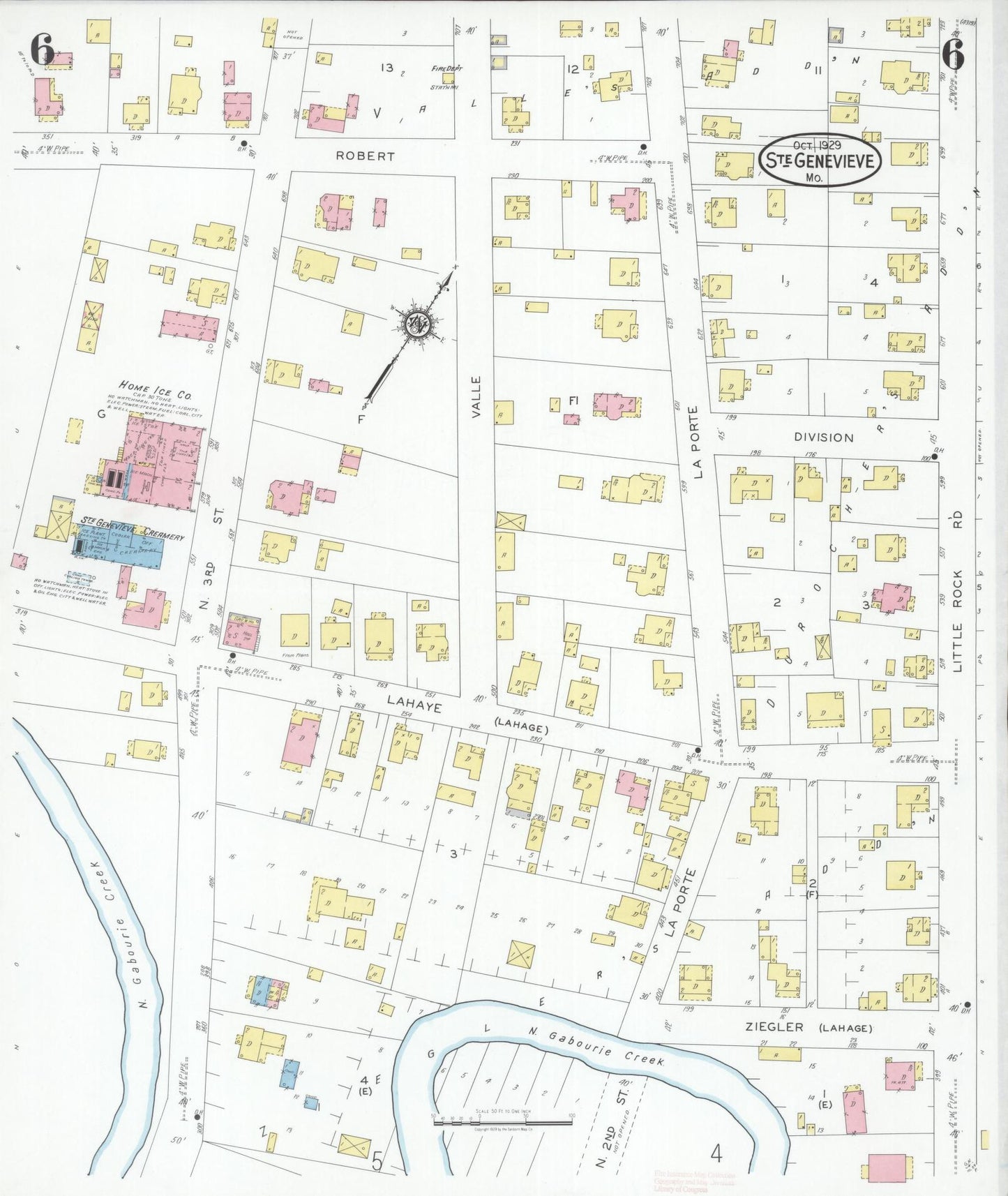 Sanborn Fire Insurance Map from Sainte Genevieve, Saint Genevieve County, Missouri (1929), Sheet #0006 - Historic Sanborn Fire Insurance Map Print, vintage old map wall art, antique decor, genealogy gift, Missouri Missouri map