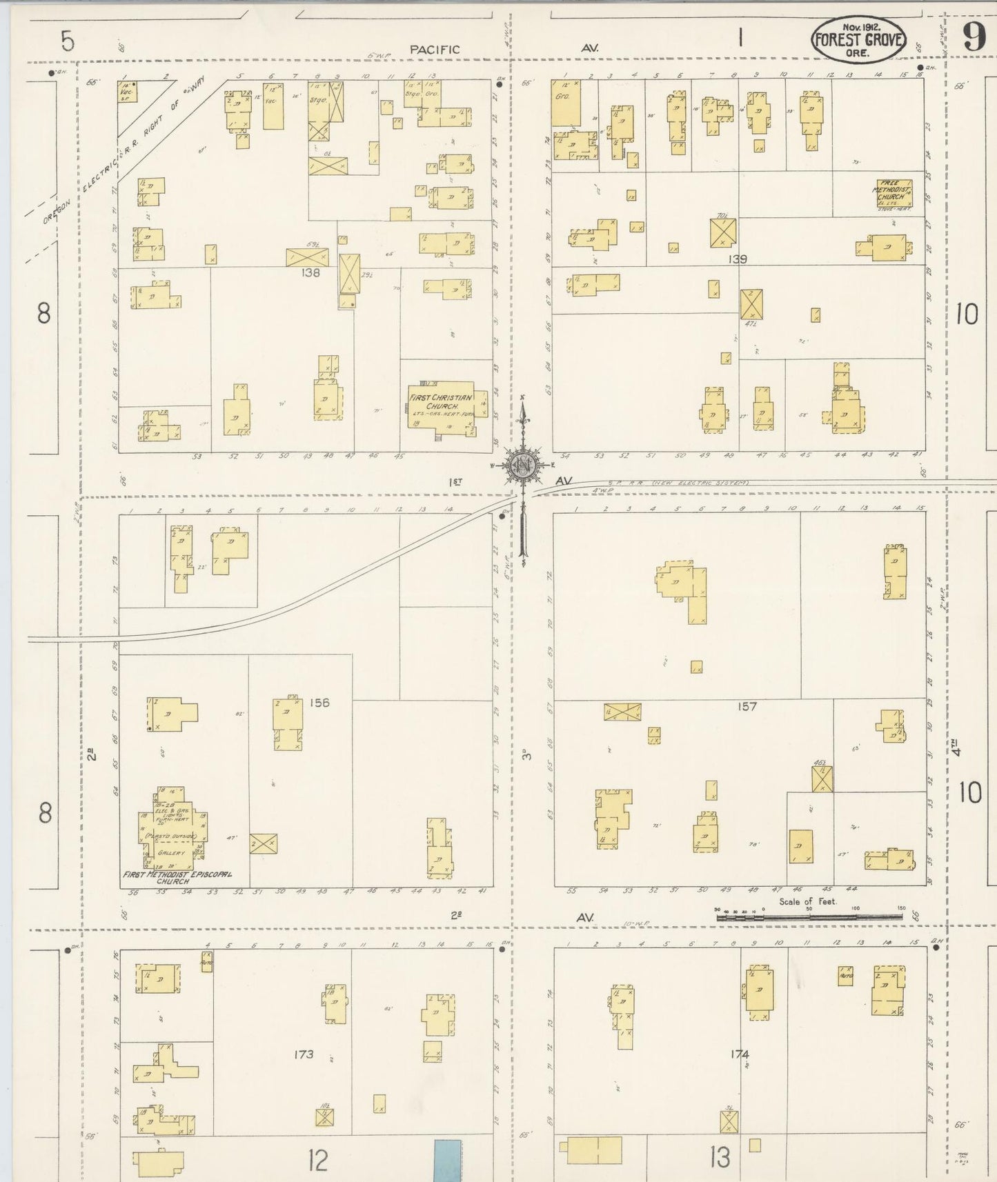 Sanborn Fire Insurance Map from Forest Grove, Washington County, Oregon (1912), Sheet #0009 - Historic Sanborn Fire Insurance Map Print, vintage old map wall art, antique decor, genealogy gift, Oregon Oregon map