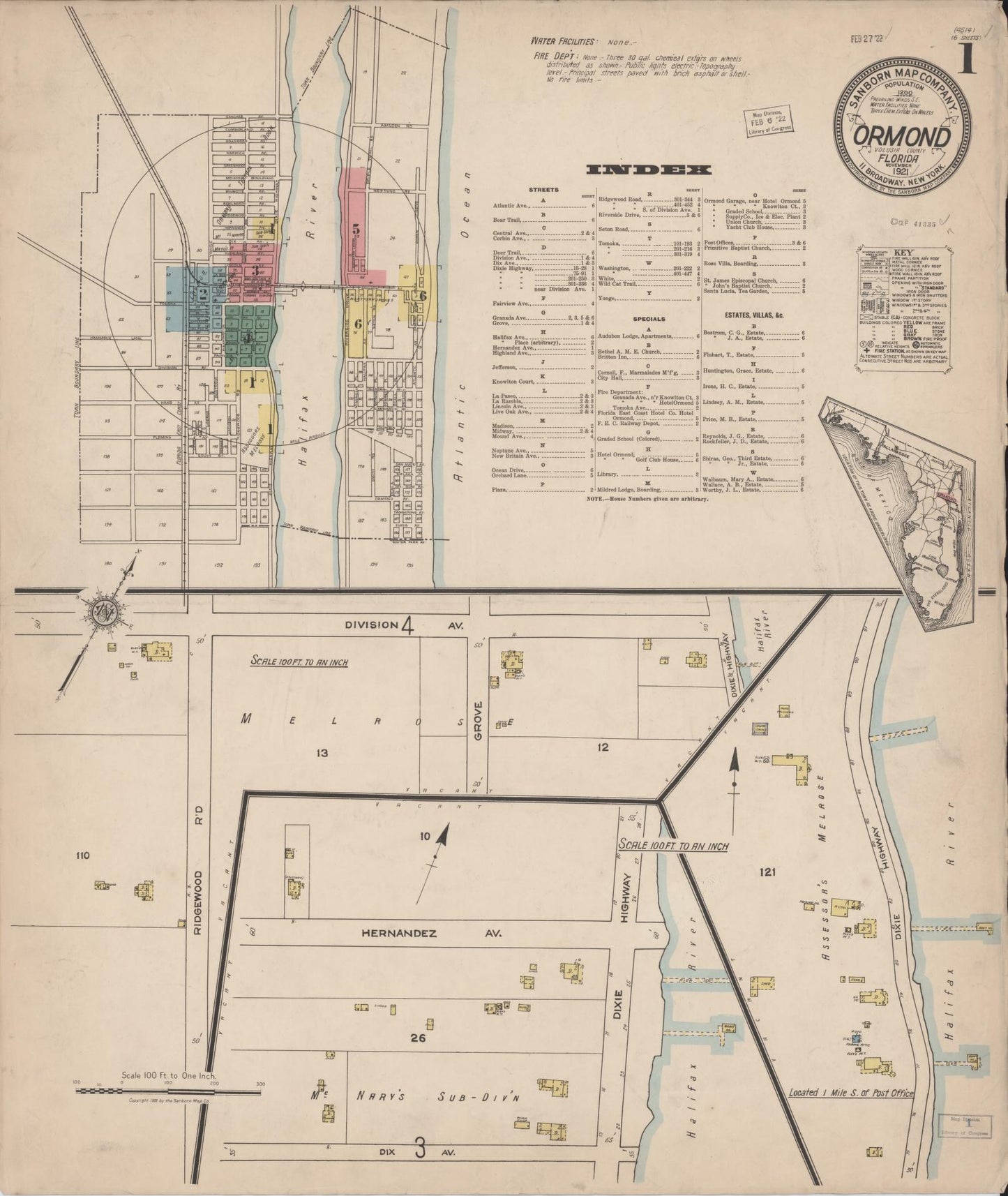 Sanborn Fire Insurance Map from Ormond, Volusia County, Florida. (1921) – Historic Sanborn Fire Insurance Map Print
