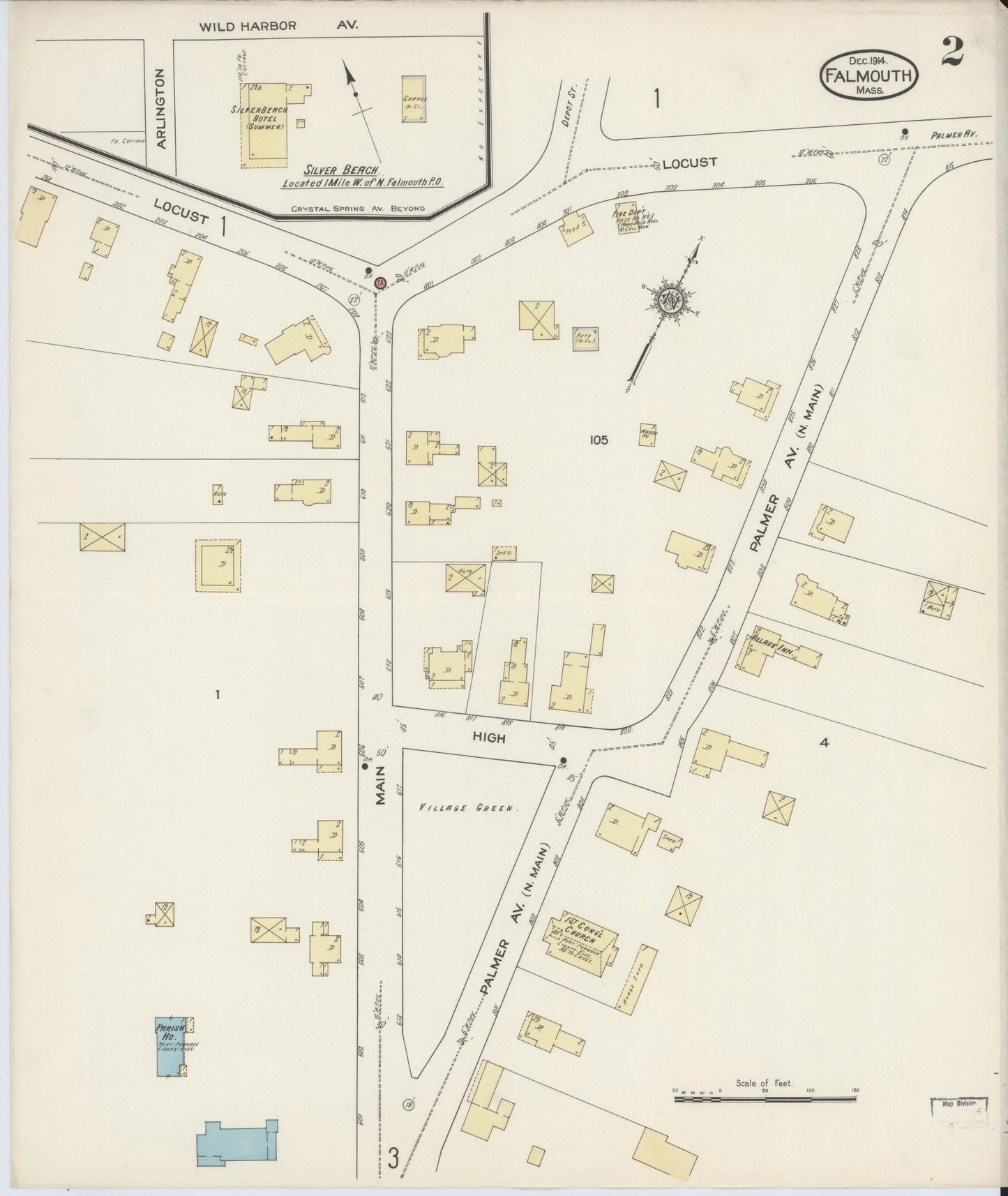 Sanborn Fire Insurance Map from Falmouth, Barnstable County, Massachusetts (1914), Sheet #0002 - Historic Sanborn Fire Insurance Map Print, vintage old map wall art, antique decor, genealogy gift, Massachusetts Massachusetts map