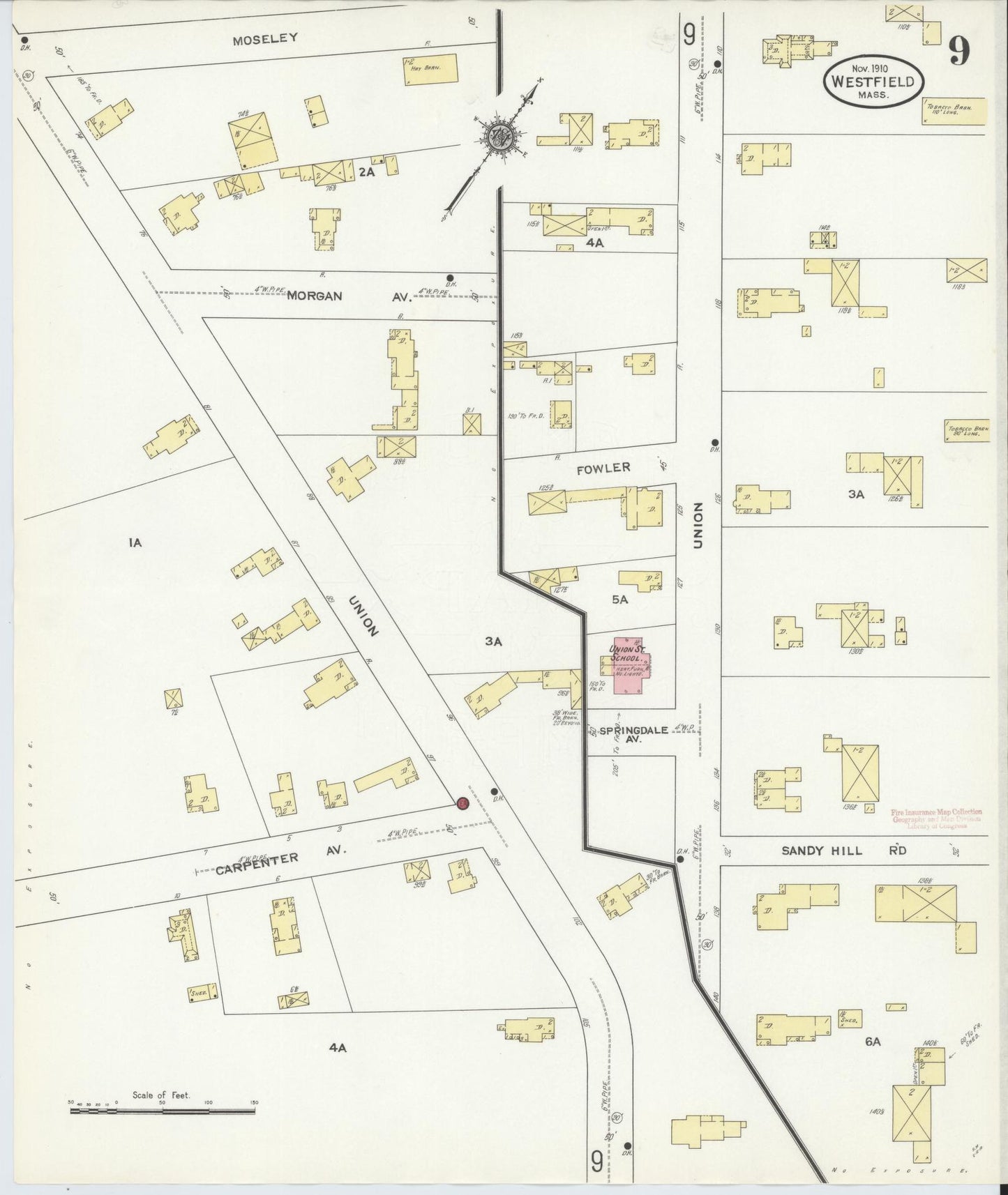 Sanborn Fire Insurance Map from Westfield, Hampden County, Massachusetts (1910), Sheet #0009 - Historic Sanborn Fire Insurance Map Print, vintage old map wall art, antique decor, genealogy gift, Massachusetts Massachusetts map