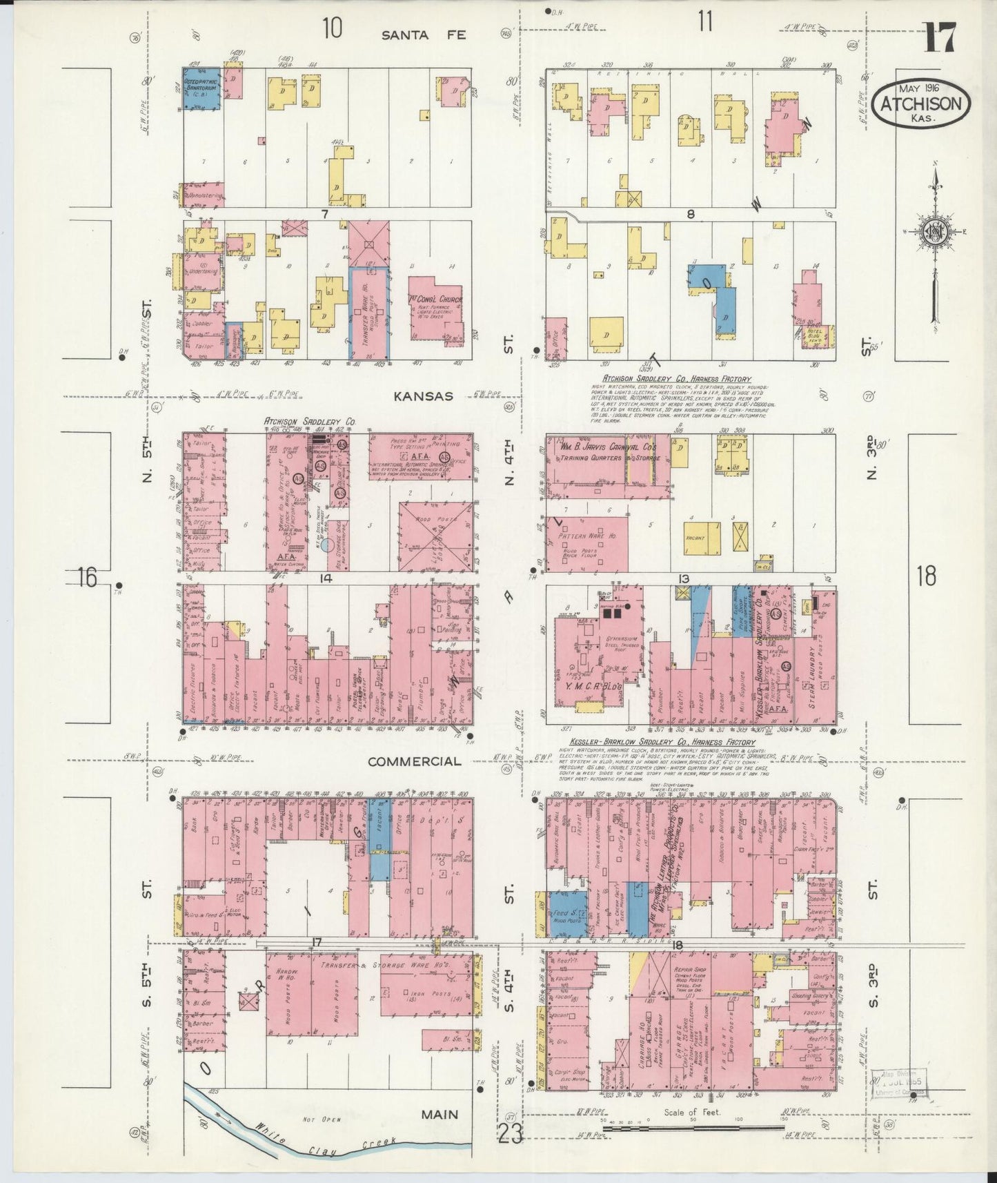 Sanborn Fire Insurance Map from Atchison, Atchison County, Kansas (1916), Sheet #0017 - Historic Sanborn Fire Insurance Map Print, vintage old map wall art, antique decor, genealogy gift, Kansas Kansas map