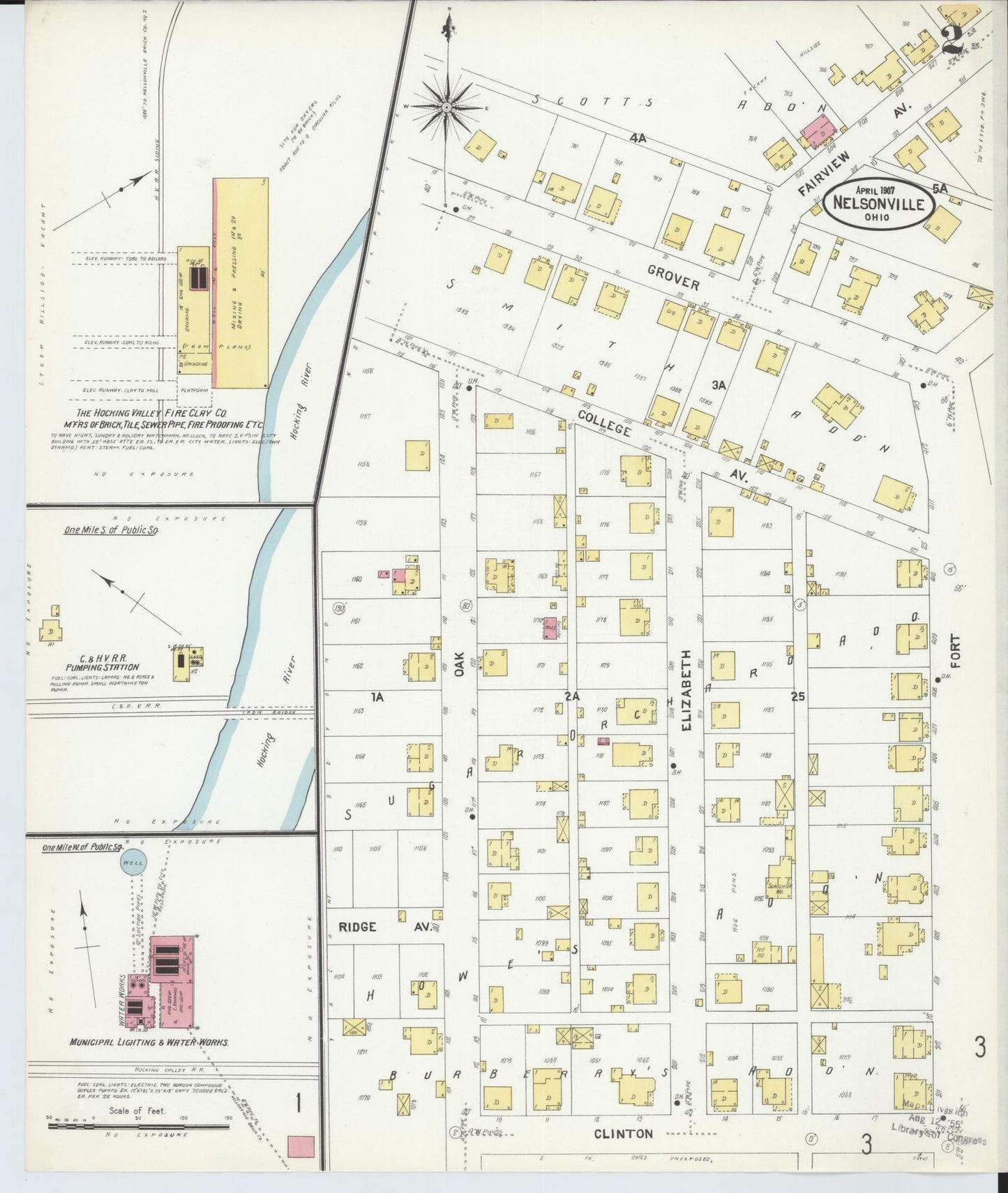 Sanborn Fire Insurance Map from Nelsonville, Athens County, Ohio (1907), Sheet #0002 - Historic Sanborn Fire Insurance Map Print, vintage old map wall art, antique decor, genealogy gift, Ohio Ohio map