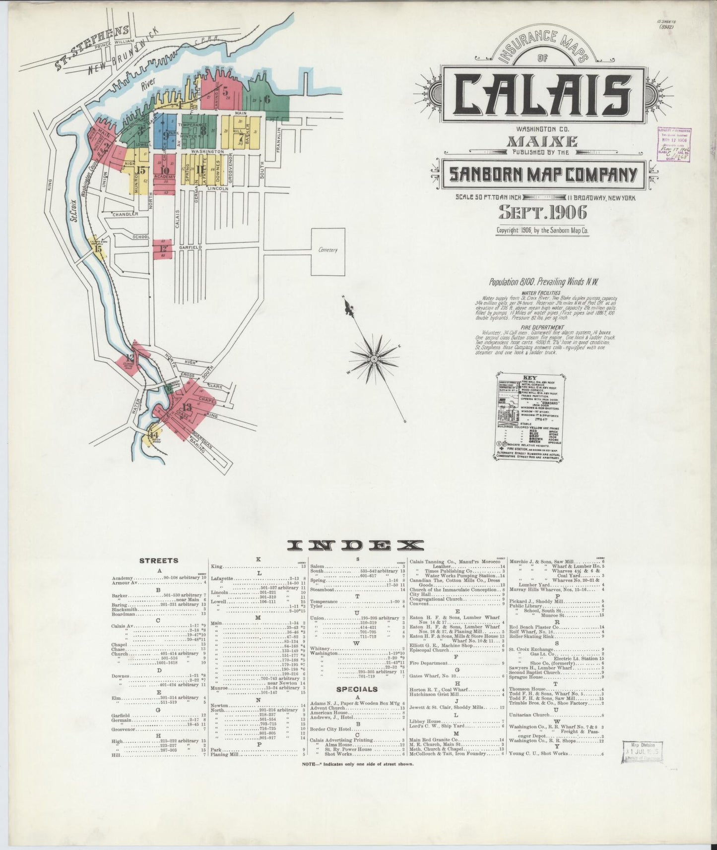 Sanborn Fire Insurance Map from Calais, Washington County, Maine. (1906) – Historic Sanborn Fire Insurance Map Print