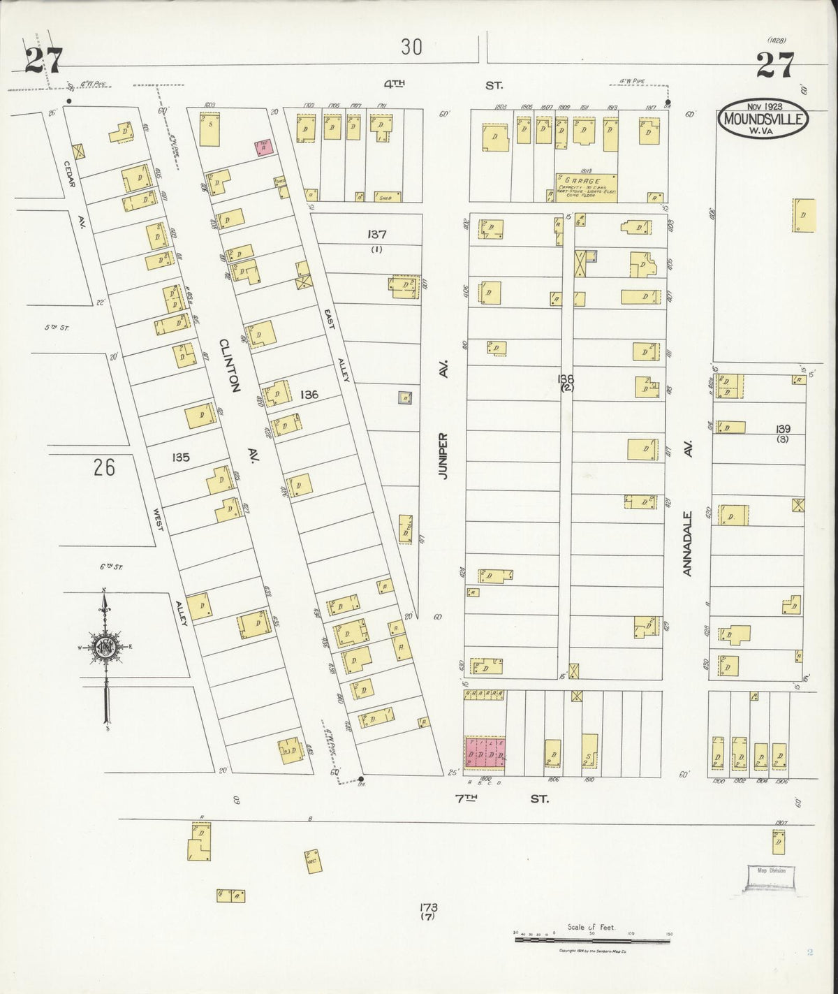 Sanborn Fire Insurance Map from Moundsville, Marshall County, West Virginia (1923), Sheet #0027 - Historic Sanborn Fire Insurance Map Print, vintage old map wall art, antique decor, genealogy gift, West Virginia West Virginia map