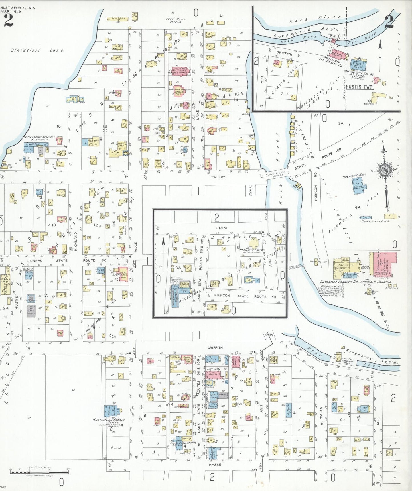 Sanborn Fire Insurance Map from Hustisford, Dodge County, Wisconsin (1949), Sheet #0002 - Historic Sanborn Fire Insurance Map Print, vintage old map wall art, antique decor, genealogy gift, Wisconsin Wisconsin map