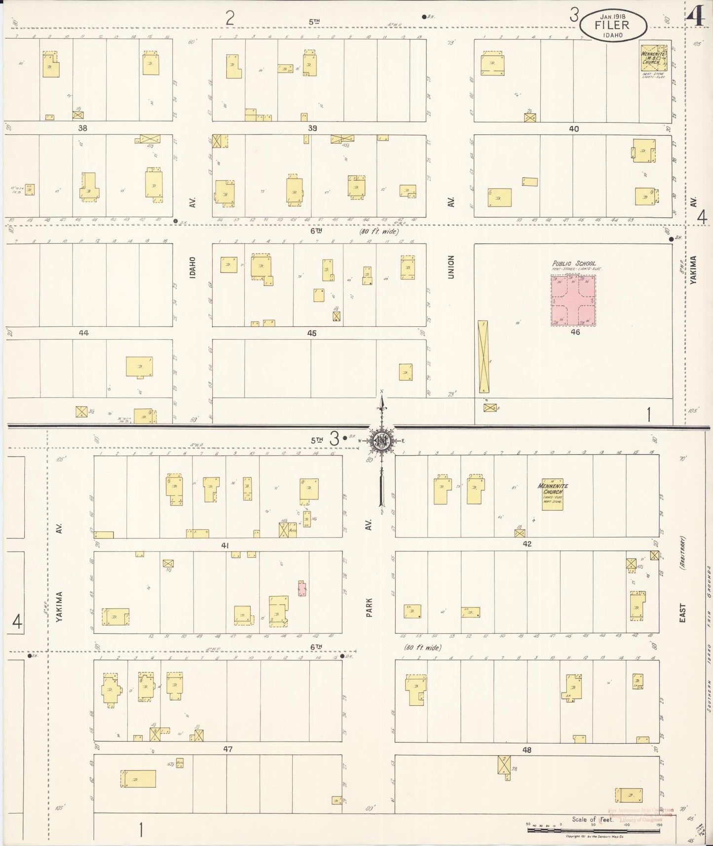 Sanborn Fire Insurance Map from Filer, Twin Falls County, Idaho (1918), Sheet #0004 - Historic Sanborn Fire Insurance Map Print, vintage old map wall art, antique decor, genealogy gift, Falls Idaho map
