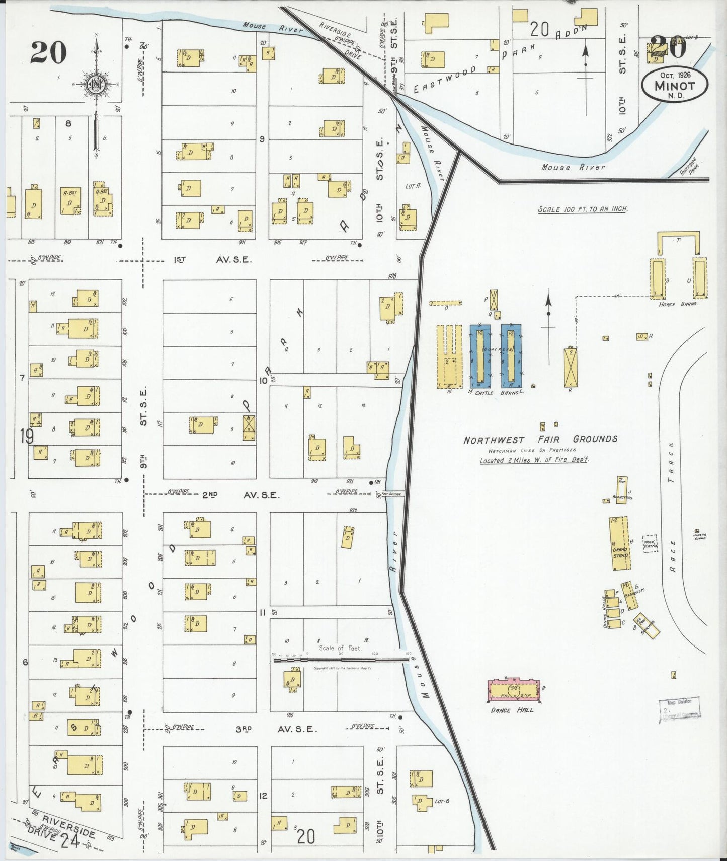 Sanborn Fire Insurance Map from Minot, Ward County, North Dakota (1926), Sheet #0020 - Historic Sanborn Fire Insurance Map Print, vintage old map wall art, antique decor, genealogy gift, North Dakota North Dakota map