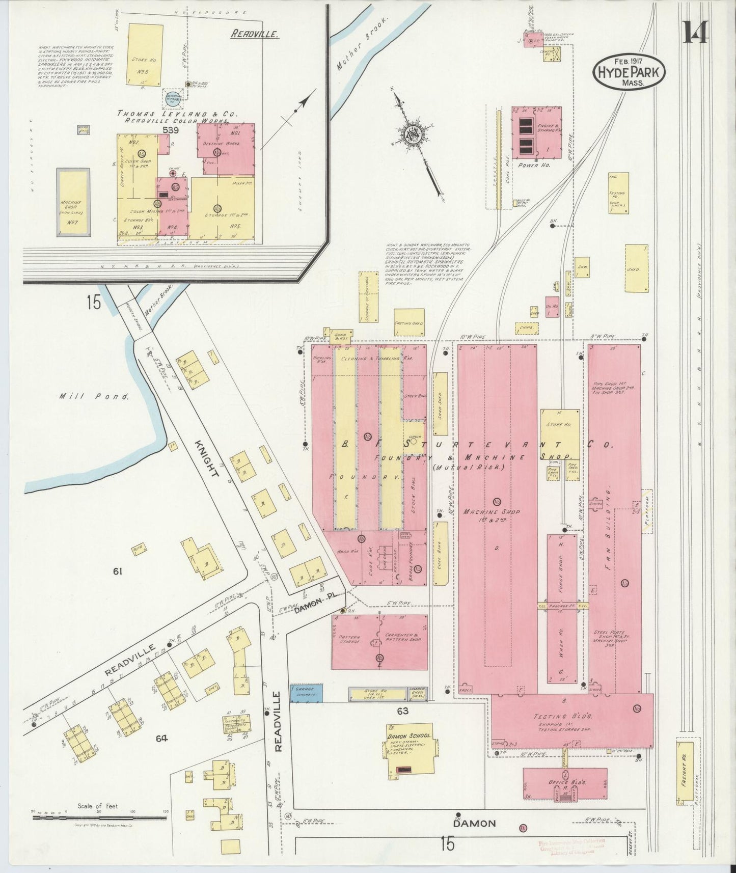Sanborn Fire Insurance Map from Hyde Park, Norfolk County, Massachusetts (1917), Sheet #0014 - Historic Sanborn Fire Insurance Map Print, vintage old map wall art, antique decor, genealogy gift, Massachusetts Massachusetts map