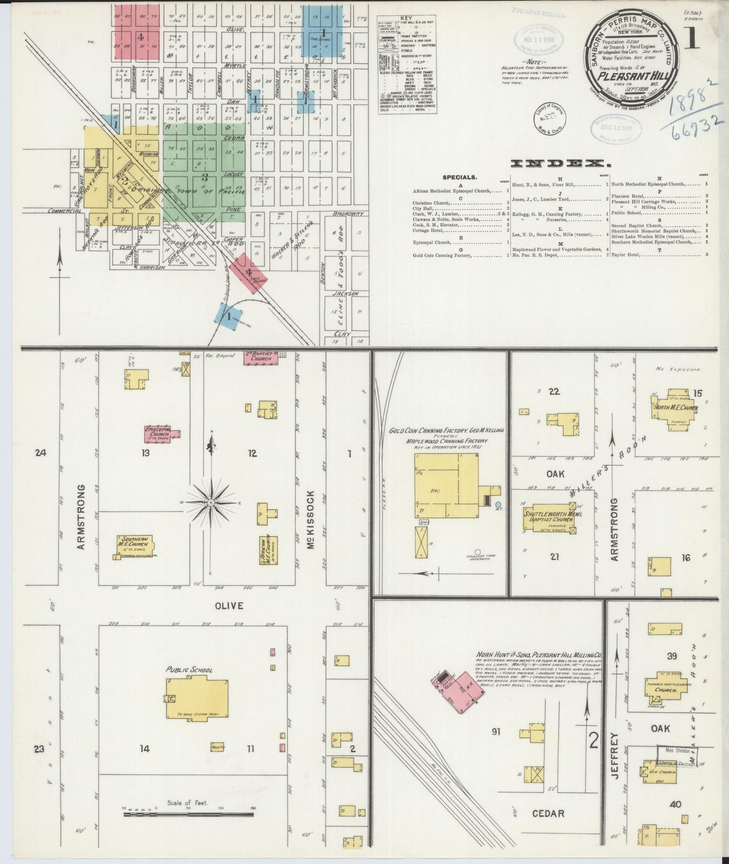 Sanborn Fire Insurance Map from Pleasant Hill, Cass County, Missouri. (1898) – Historic Sanborn Fire Insurance Map Print
