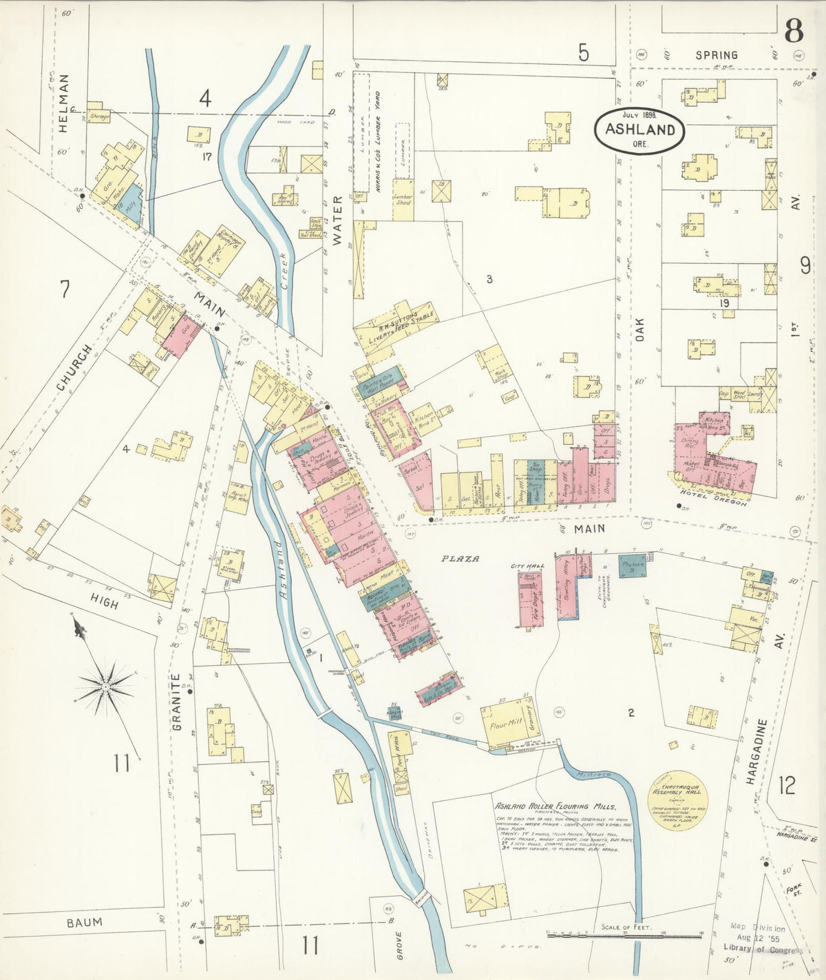 Sanborn Fire Insurance Map from Ashland, Jackson County, Oregon (1898), Sheet #0008 - Historic Sanborn Fire Insurance Map Print, vintage old map wall art, antique decor, genealogy gift, Oregon Oregon map