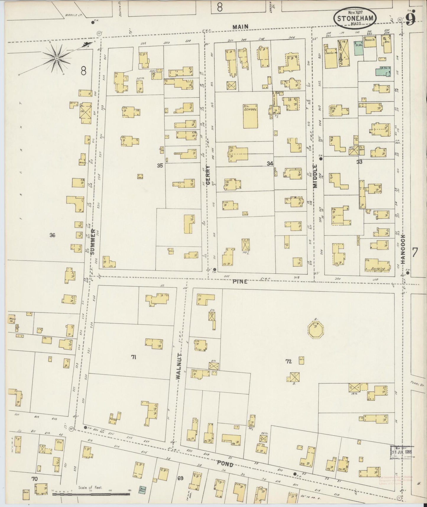 Sanborn Fire Insurance Map from Stoneham, Middlesex County, Massachusetts (1897), Sheet #0009 - Historic Sanborn Fire Insurance Map Print, vintage old map wall art, antique decor, genealogy gift, Massachusetts Massachusetts map
