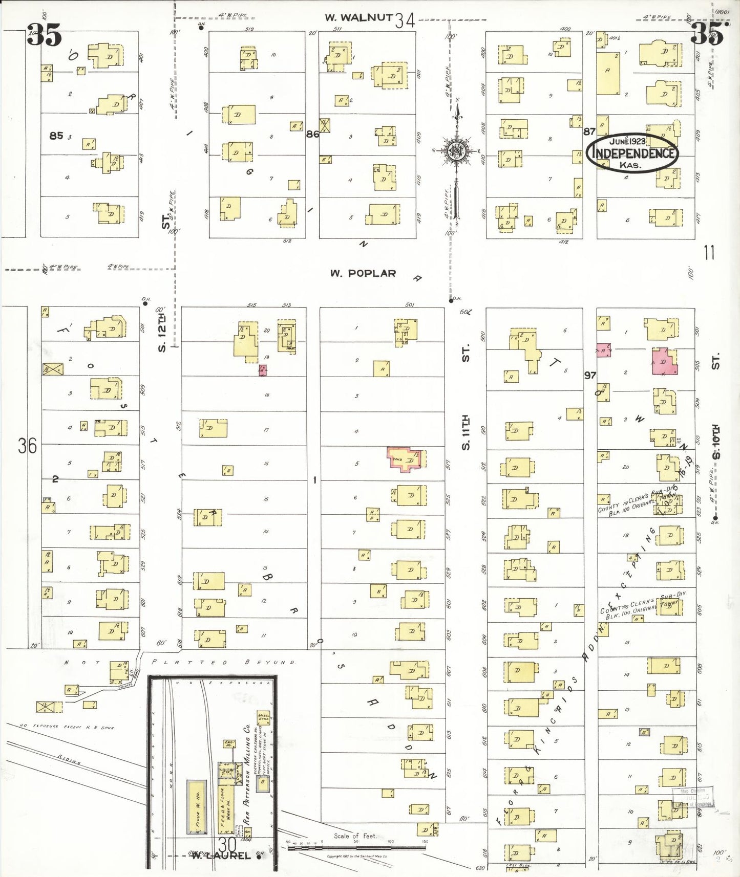 Sanborn Fire Insurance Map from Independence, Montgomery County, Kansas (1923), Sheet #0036 - Historic Sanborn Fire Insurance Map Print, vintage old map wall art, antique decor, genealogy gift, Kansas Kansas map