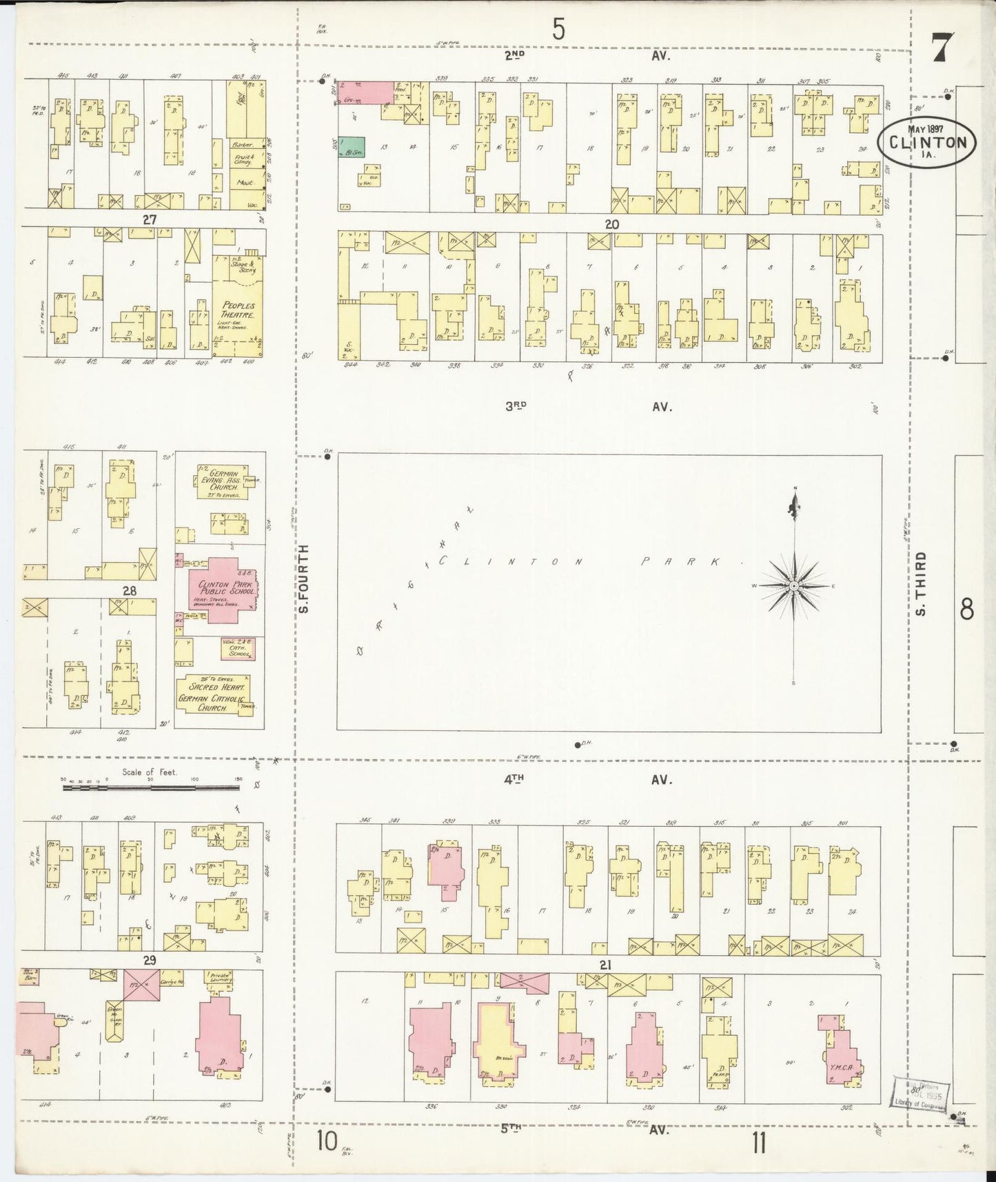 Sanborn Fire Insurance Map from Clinton, Clinton County, Iowa (1897), Sheet #0007 - Historic Sanborn Fire Insurance Map Print, vintage old map wall art