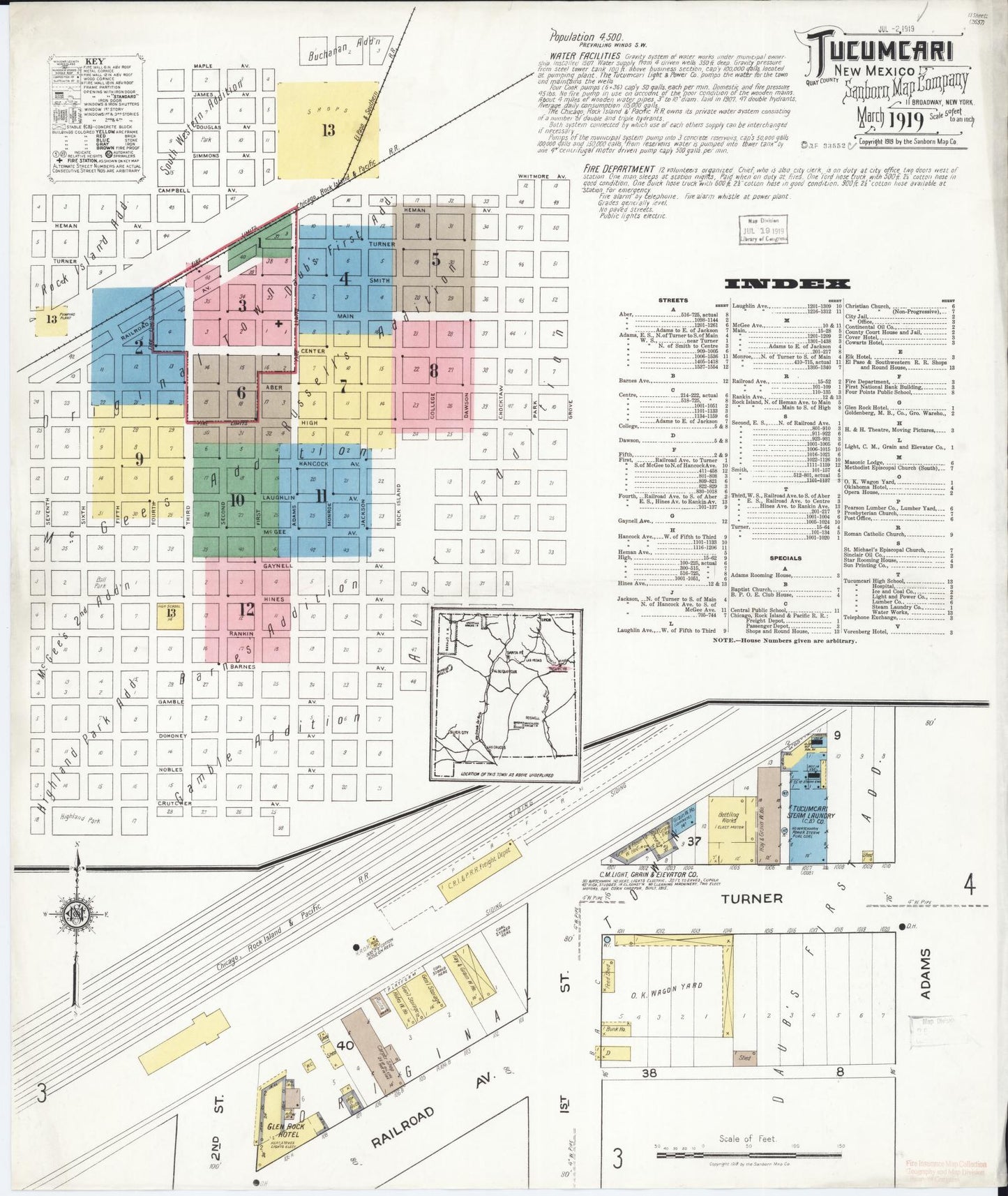 Sanborn Fire Insurance Map from Tucumcari, Quay County, New Mexico. (1919) – Historic Sanborn Fire Insurance Map Print