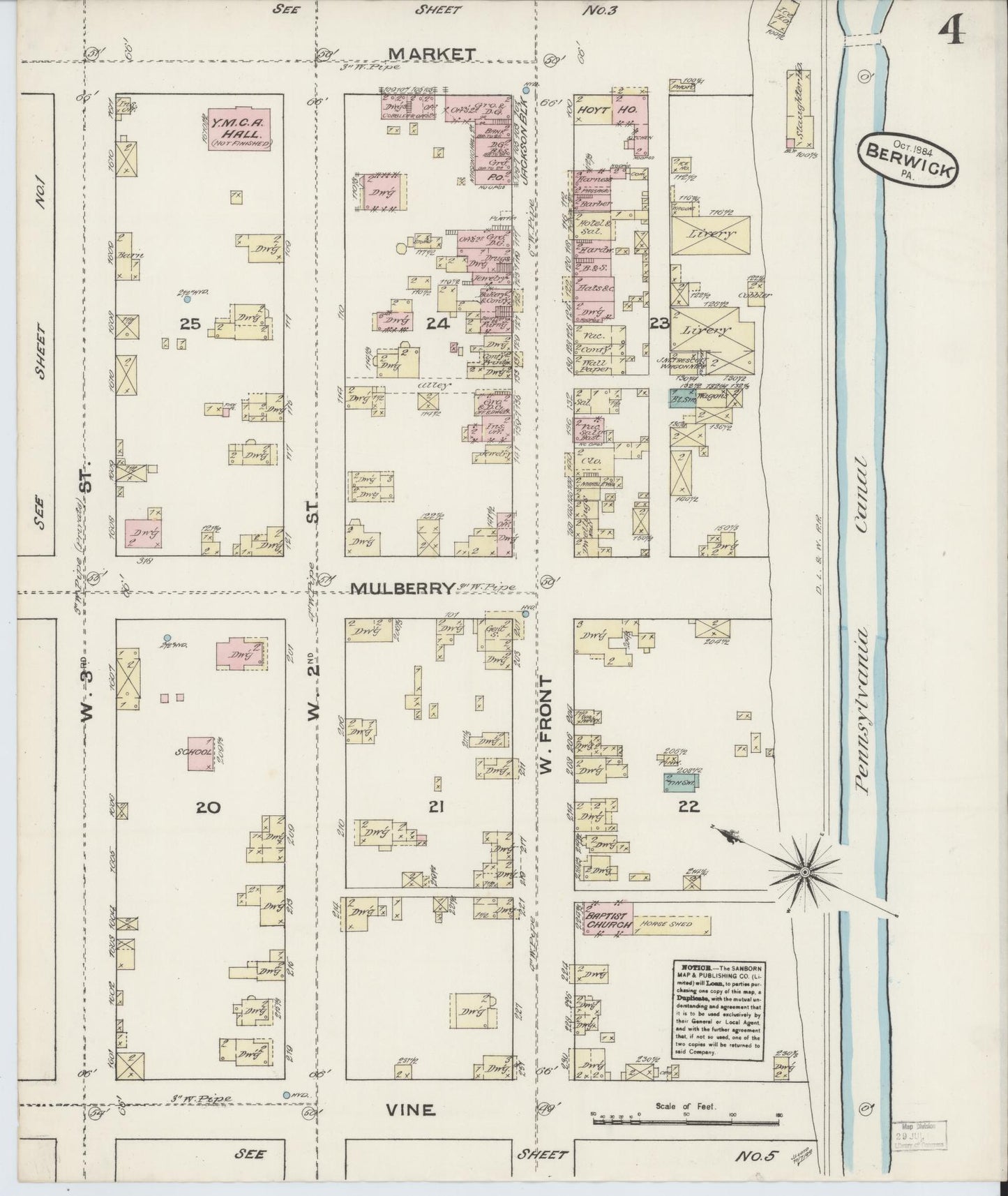 Sanborn Fire Insurance Map from Berwick, Columbia County, Pennsylvania (1884), Sheet #0004 - Historic Sanborn Fire Insurance Map Print, vintage old map wall art, antique decor, genealogy gift, Pennsylvania Pennsylvania map