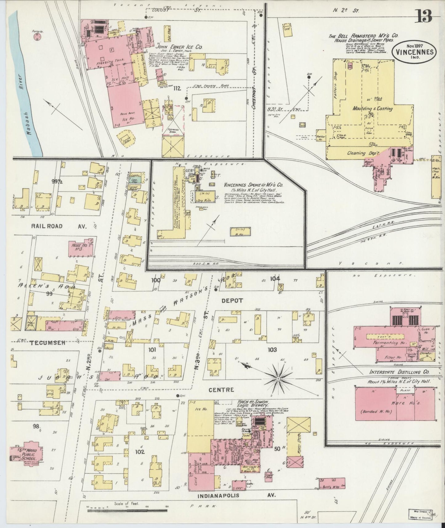 Sanborn Fire Insurance Map from Vincennes, Knox County, Indiana (1897), Sheet #0013 - Complete Map Set gallery image, historic Sanborn map, vintage wall art, Indiana Indiana