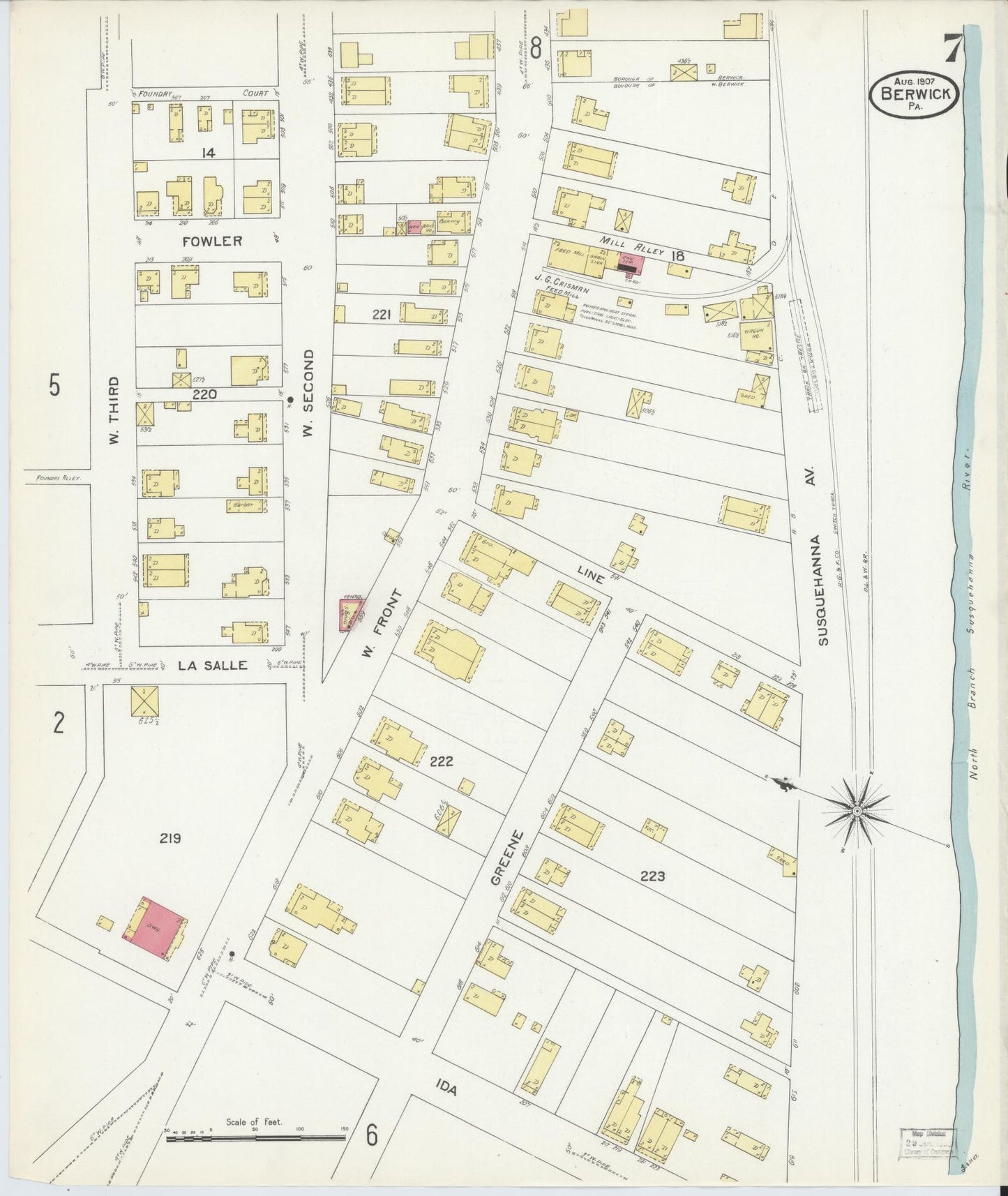 Sanborn Fire Insurance Map from Berwick, Columbia County, Pennsylvania (1907), Sheet #0007 - Historic Sanborn Fire Insurance Map Print, vintage old map wall art, antique decor, genealogy gift, Pennsylvania Pennsylvania map