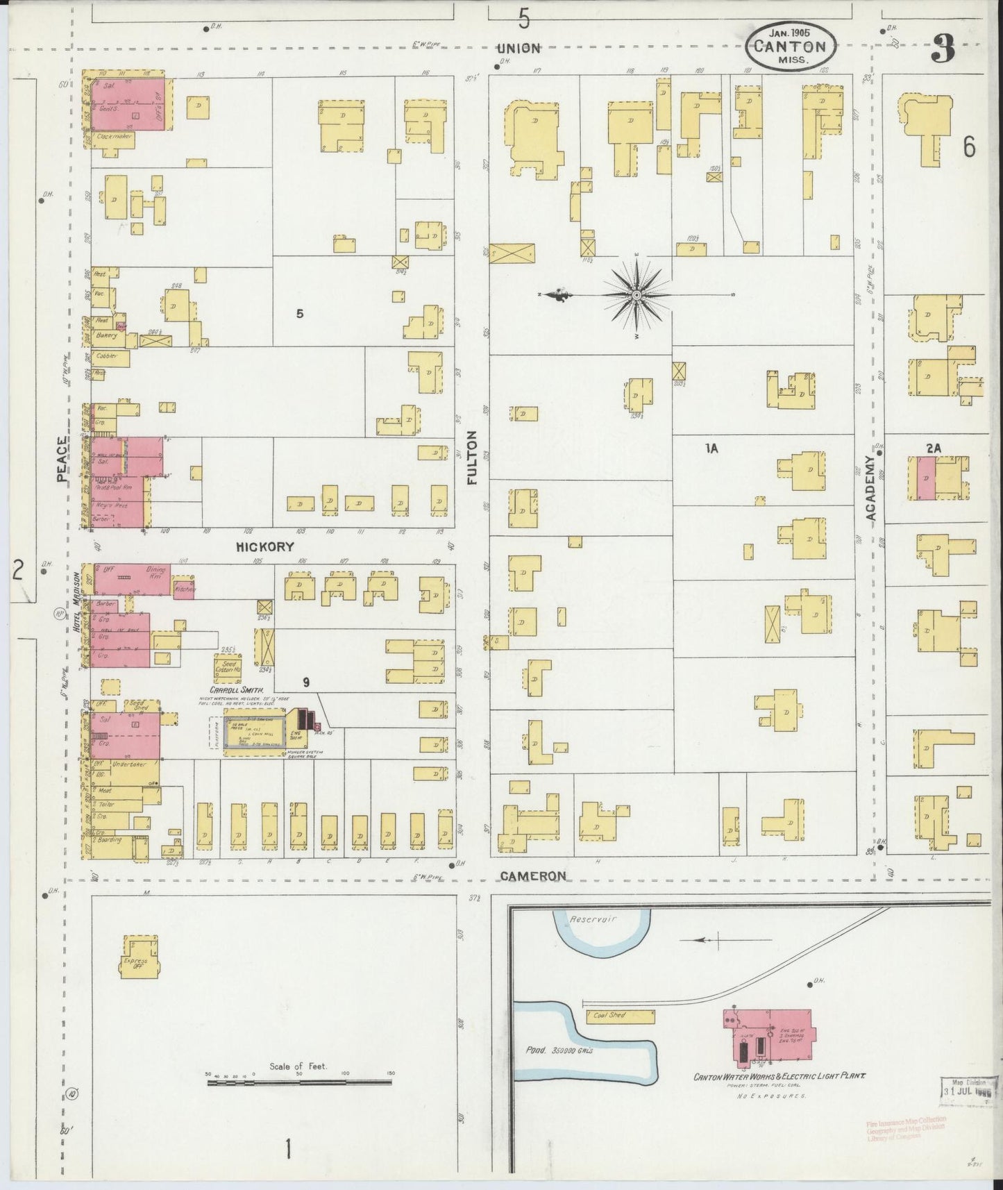 Sanborn Fire Insurance Map from Canton, Madison County, Mississippi (1905), Sheet #0003 - Historic Sanborn Fire Insurance Map Print, vintage old map wall art, antique decor, genealogy gift, Mississippi Mississippi map