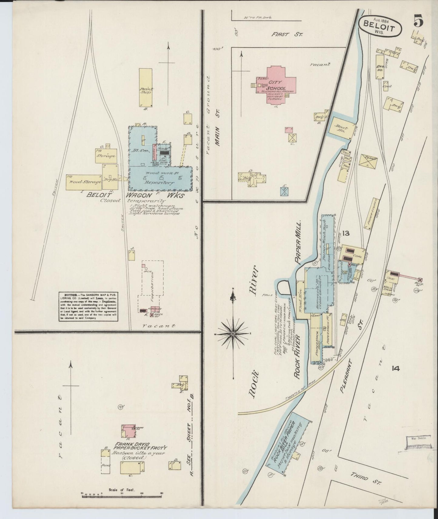 Sanborn Fire Insurance Map from Beloit, Rock County, Wisconsin (1884), Sheet #0005 - Historic Sanborn Fire Insurance Map Print, vintage old map wall art, antique decor, genealogy gift, Wisconsin Wisconsin map