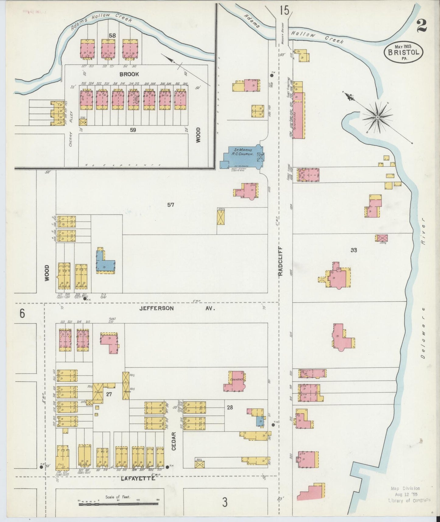 Sanborn Fire Insurance Map from Bristol, Bucks County, Pennsylvania (1903), Sheet #0002 - Historic Sanborn Fire Insurance Map Print, vintage old map wall art, antique decor, genealogy gift, Pennsylvania Pennsylvania map
