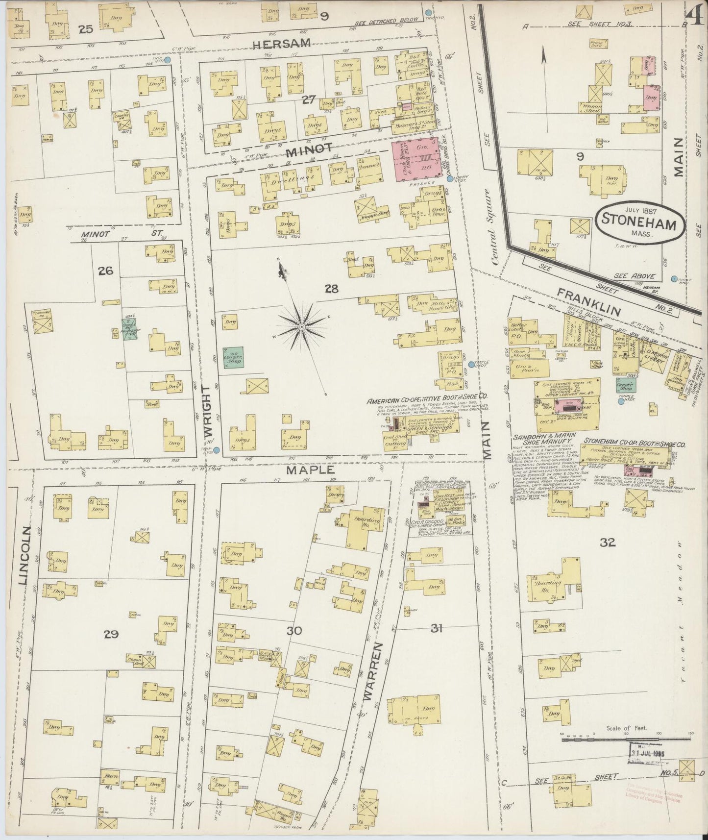 Sanborn Fire Insurance Map from Stoneham, Middlesex County, Massachusetts (1887), Sheet #0004 - Historic Sanborn Fire Insurance Map Print, vintage old map wall art, antique decor, genealogy gift, Massachusetts Massachusetts map