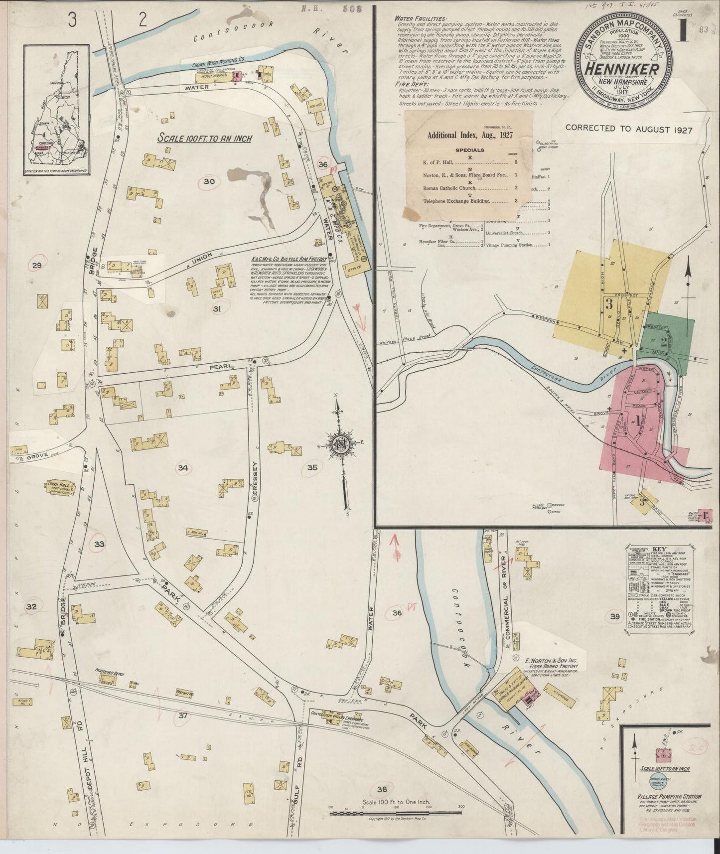 Sanborn Fire Insurance Map from Henniker, Merrimack County, New Hampshire. (1945) – Historic Sanborn Fire Insurance Map Print