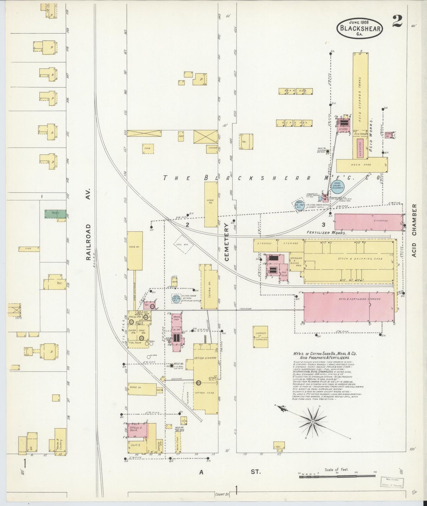 Sanborn Fire Insurance Map from Blackshear, Pierce County, Georgia (1908), Sheet #0002 - Complete Map Set gallery image, historic Sanborn map, vintage wall art, Georgia Georgia
