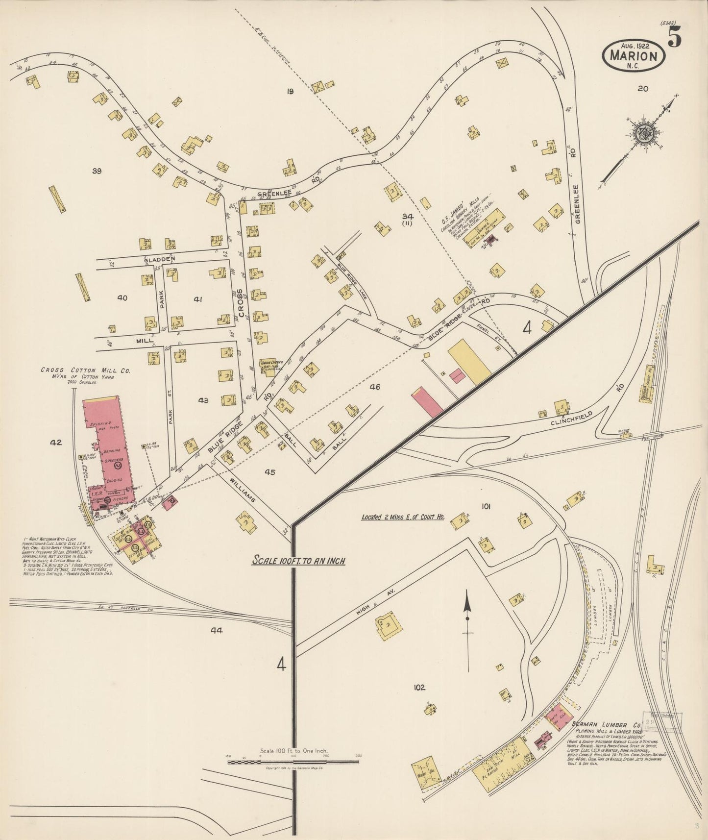 Sanborn Fire Insurance Map from Marion, Mcdowell County, North Carolina (1922), Sheet #0005 - Historic Sanborn Fire Insurance Map Print, vintage old map wall art, antique decor, genealogy gift, North Carolina North Carolina map