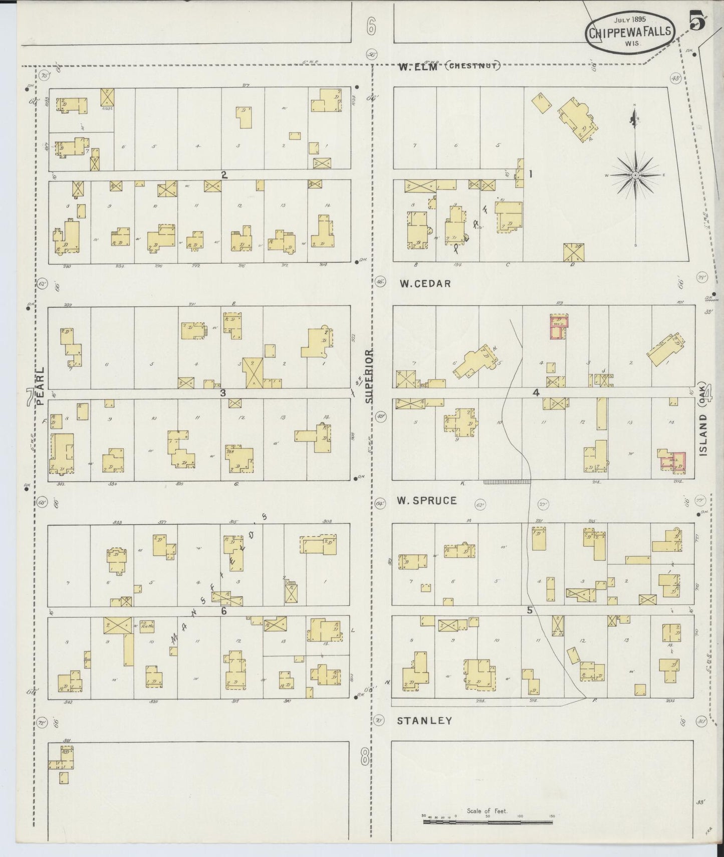 Sanborn Fire Insurance Map from Chippewa Falls, Chippewa County, Wisconsin (1895), Sheet #0005 - Historic Sanborn Fire Insurance Map Print, vintage old map wall art, antique decor, genealogy gift, Wisconsin Wisconsin map