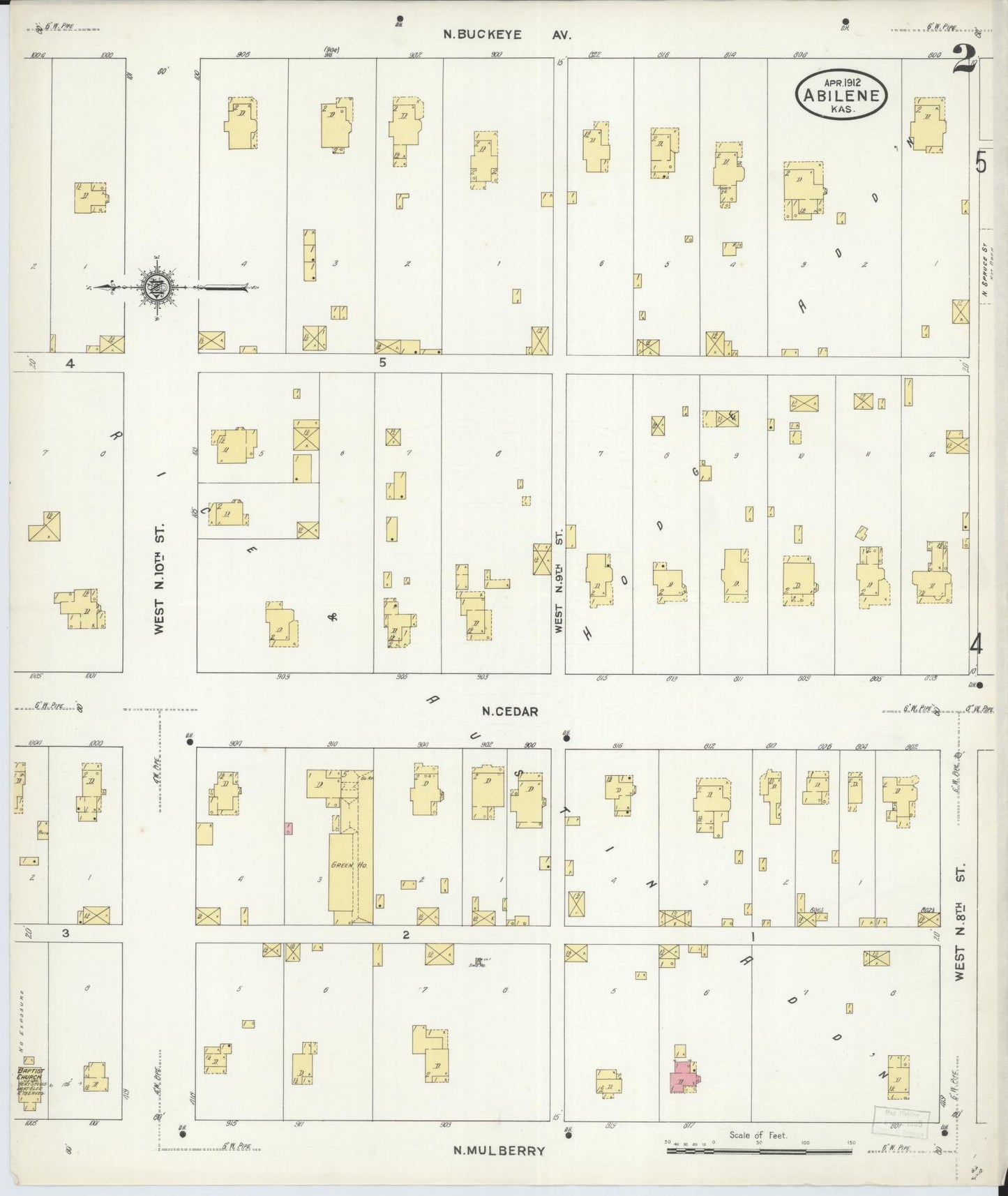 Sanborn Fire Insurance Map from Abilene, Dickinson County, Kansas (1912), Sheet #0002 - Historic Sanborn Fire Insurance Map Print, vintage old map wall art, antique decor, genealogy gift, Kansas Kansas map